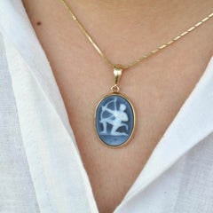 Hand-Carved Sagittarius Zodiac Agate Cameo 925 Sterling Silver Pendant Necklace
