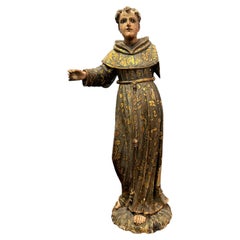 Antique Hand Carved "Saint Francis" Wooden Sculpture, Spain, 17th Century.