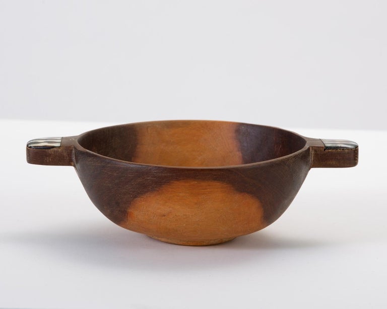 Hand Carved Sandalwood Bowl with Bone Inlay Handles at 1stDibs
