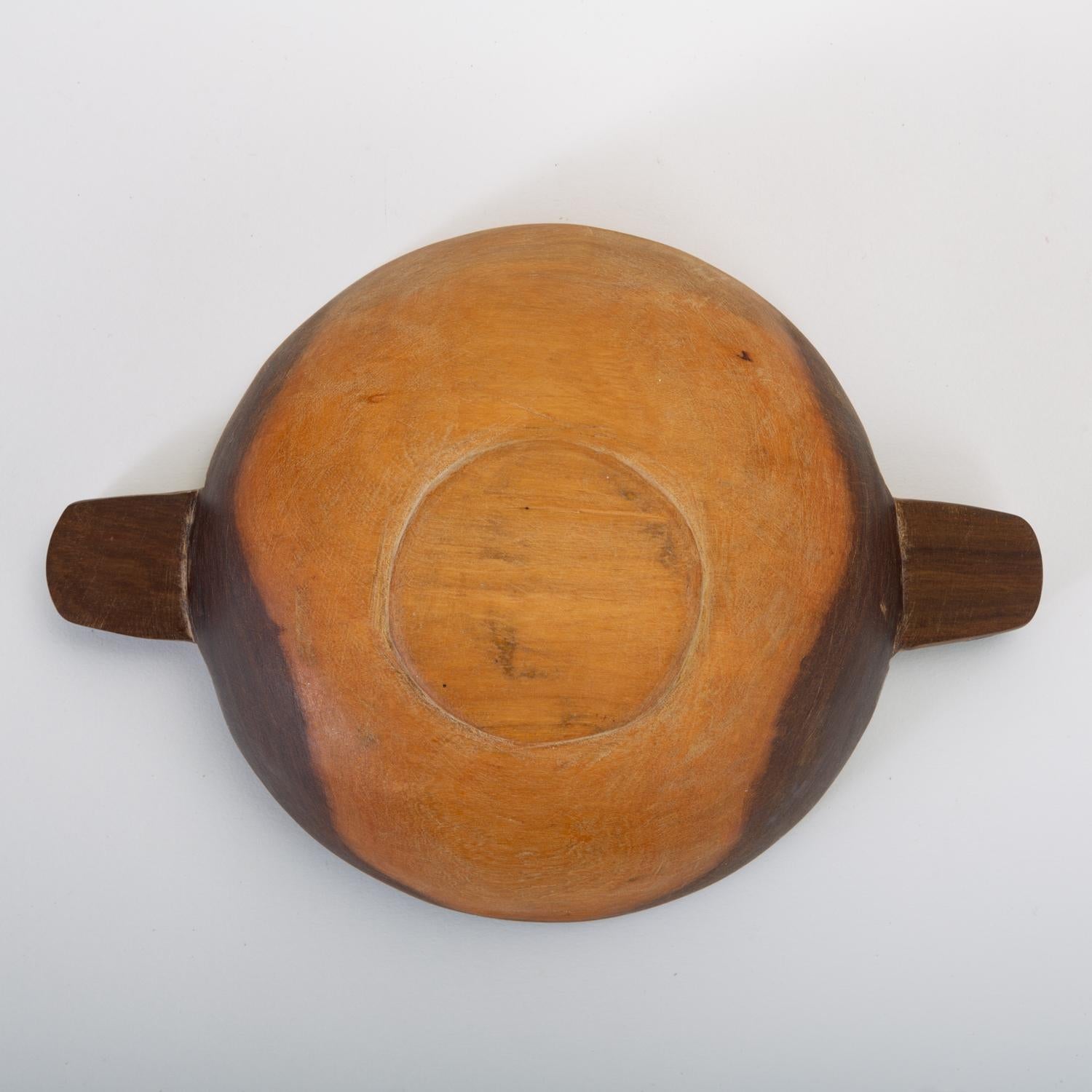Hand Carved Sandalwood Bowl with Bone Inlay Handles In Good Condition In Los Angeles, CA