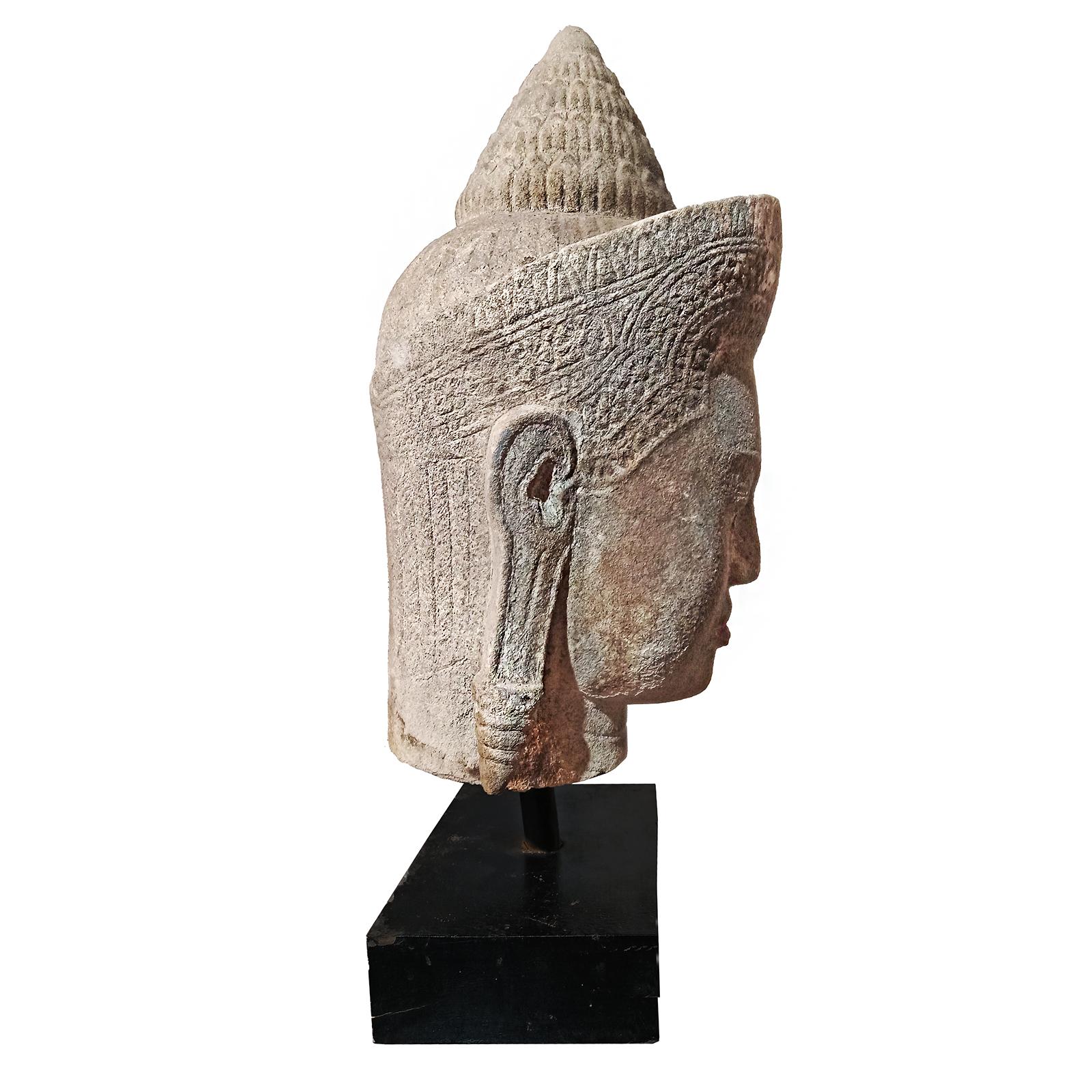 Hand-Carved Sandstone Buddha Head, from Thailand For Sale 6