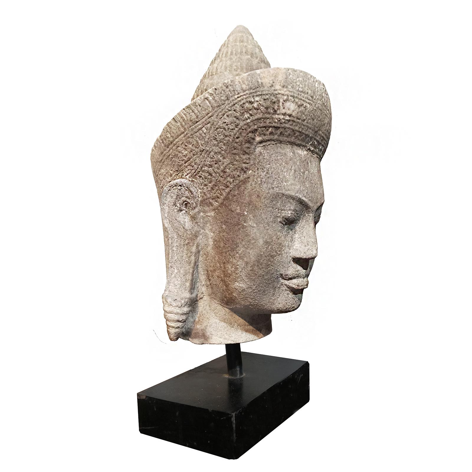 Other Hand-Carved Sandstone Buddha Head, from Thailand For Sale