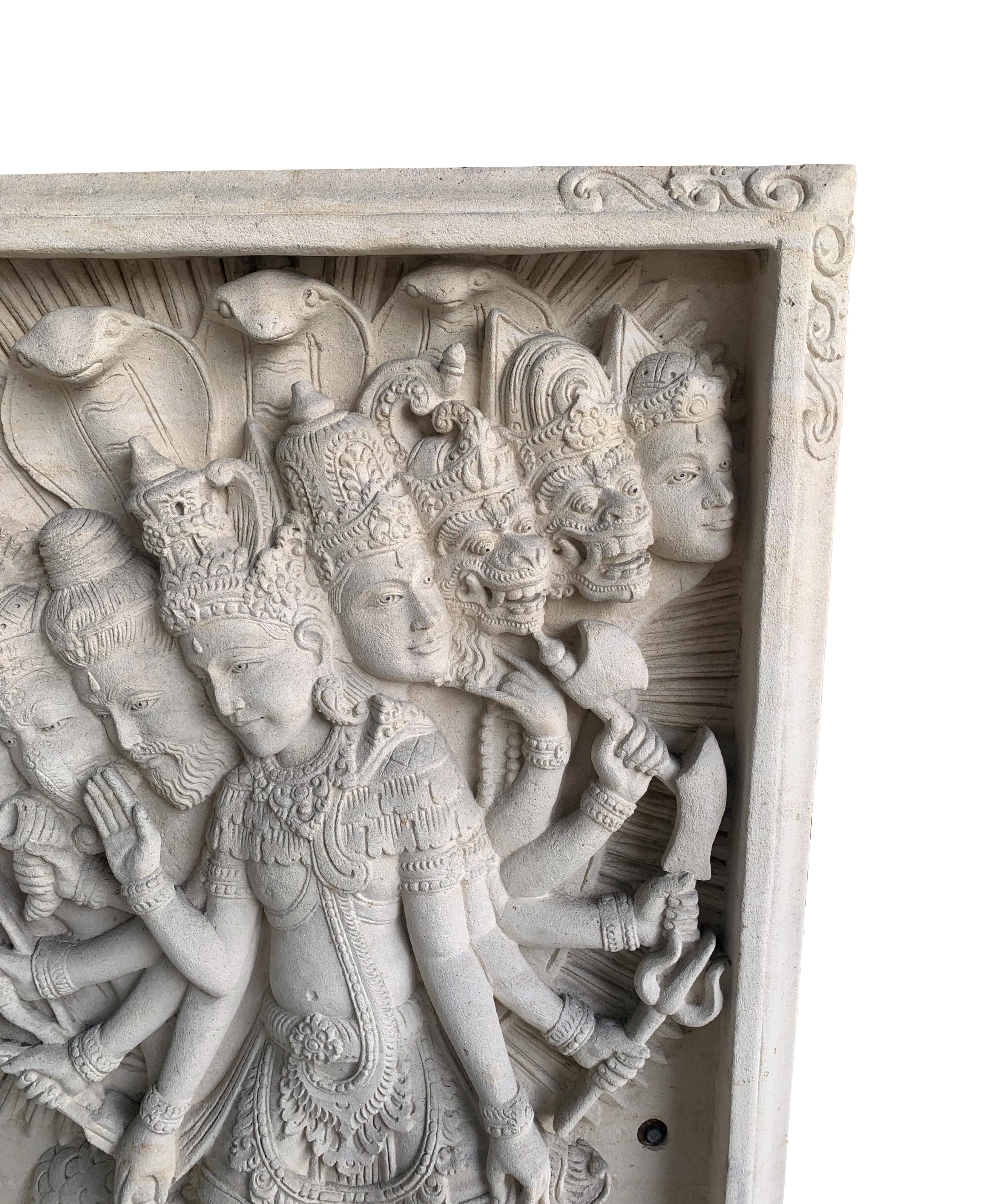Balinese Hand-Carved Sandstone Carving with Hindu Gods from Bali