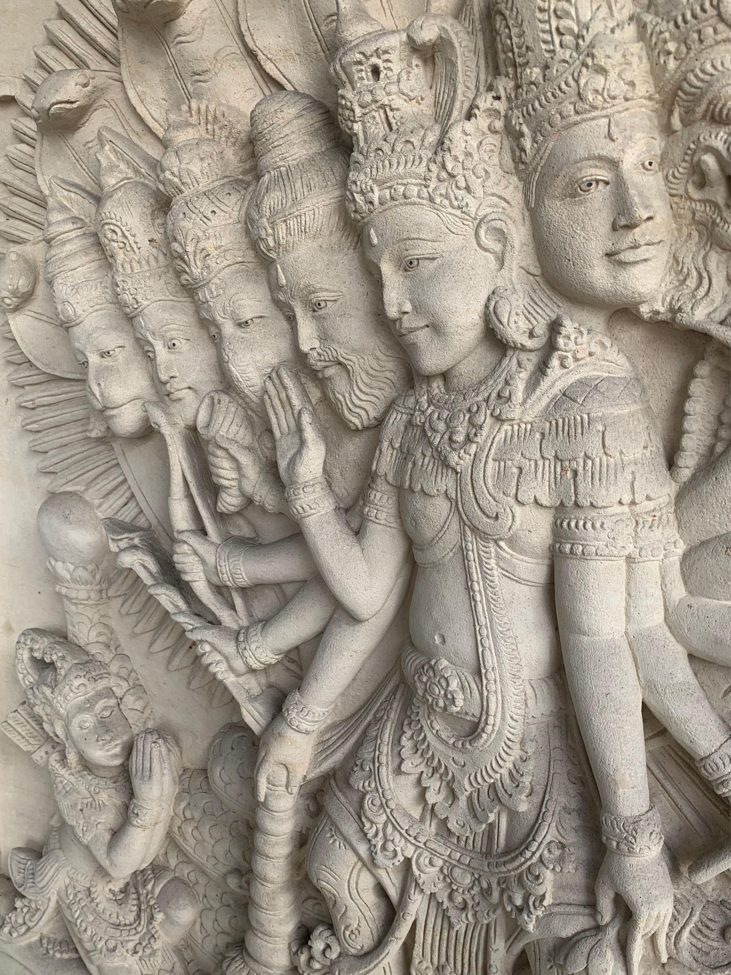 Contemporary Hand-Carved Sandstone Carving with Hindu Gods from Bali