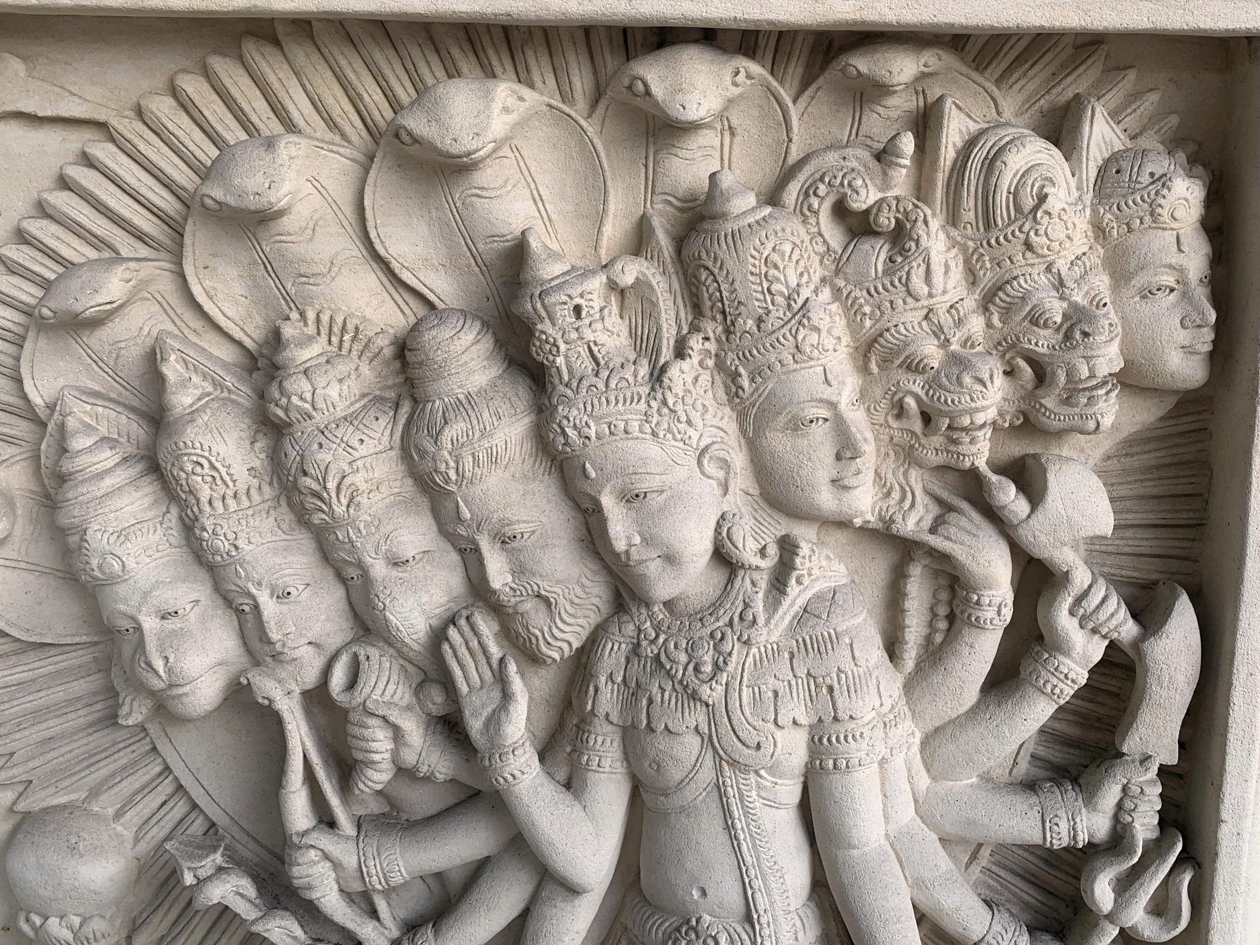 Hand-Carved Sandstone Carving with Hindu Gods from Bali 1