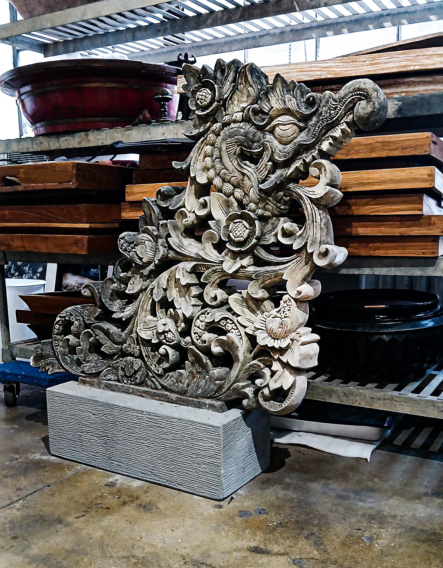 Hand-Carved Sandstone Dragon Sculpture, Early 20th Century For Sale 11