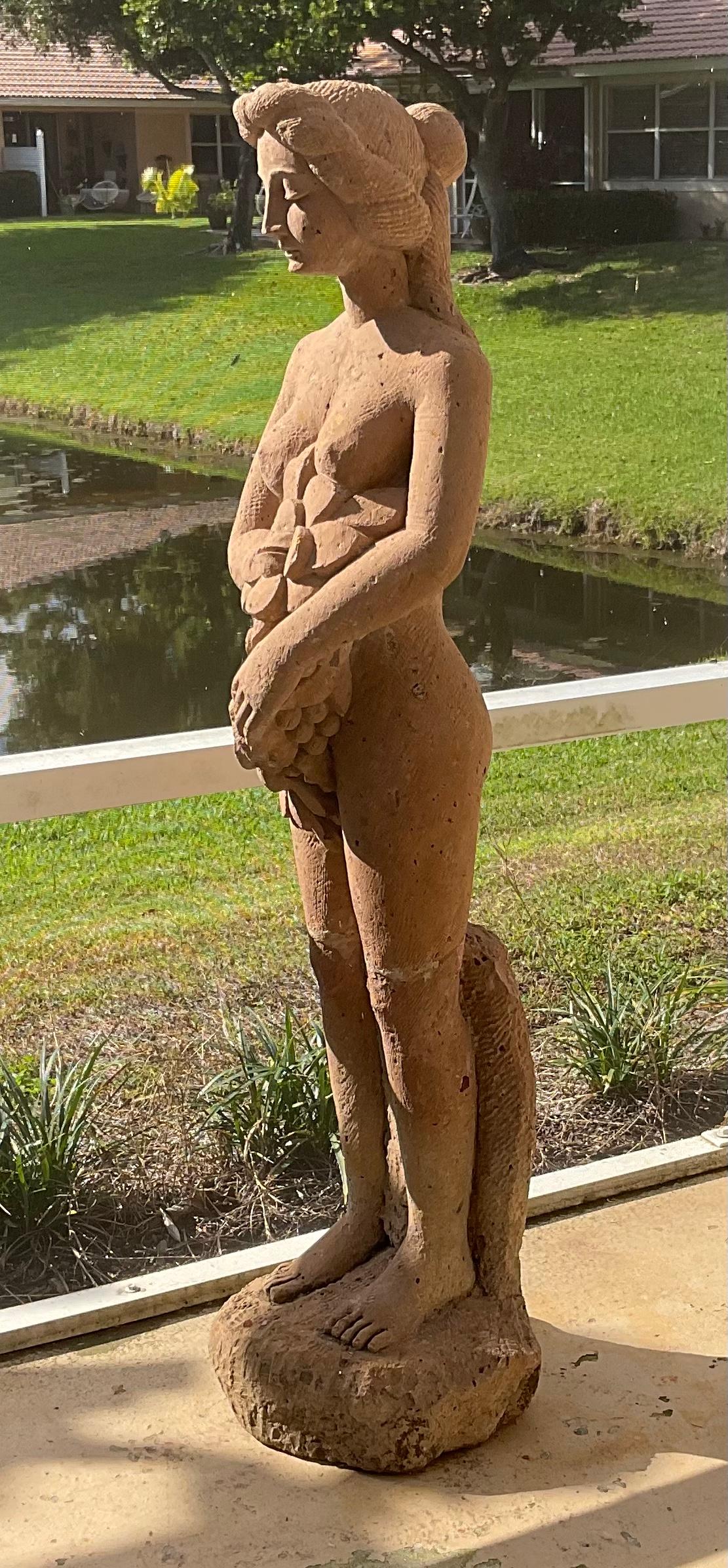 Hand-Carved Sandstone Female Sculpture For Sale 9