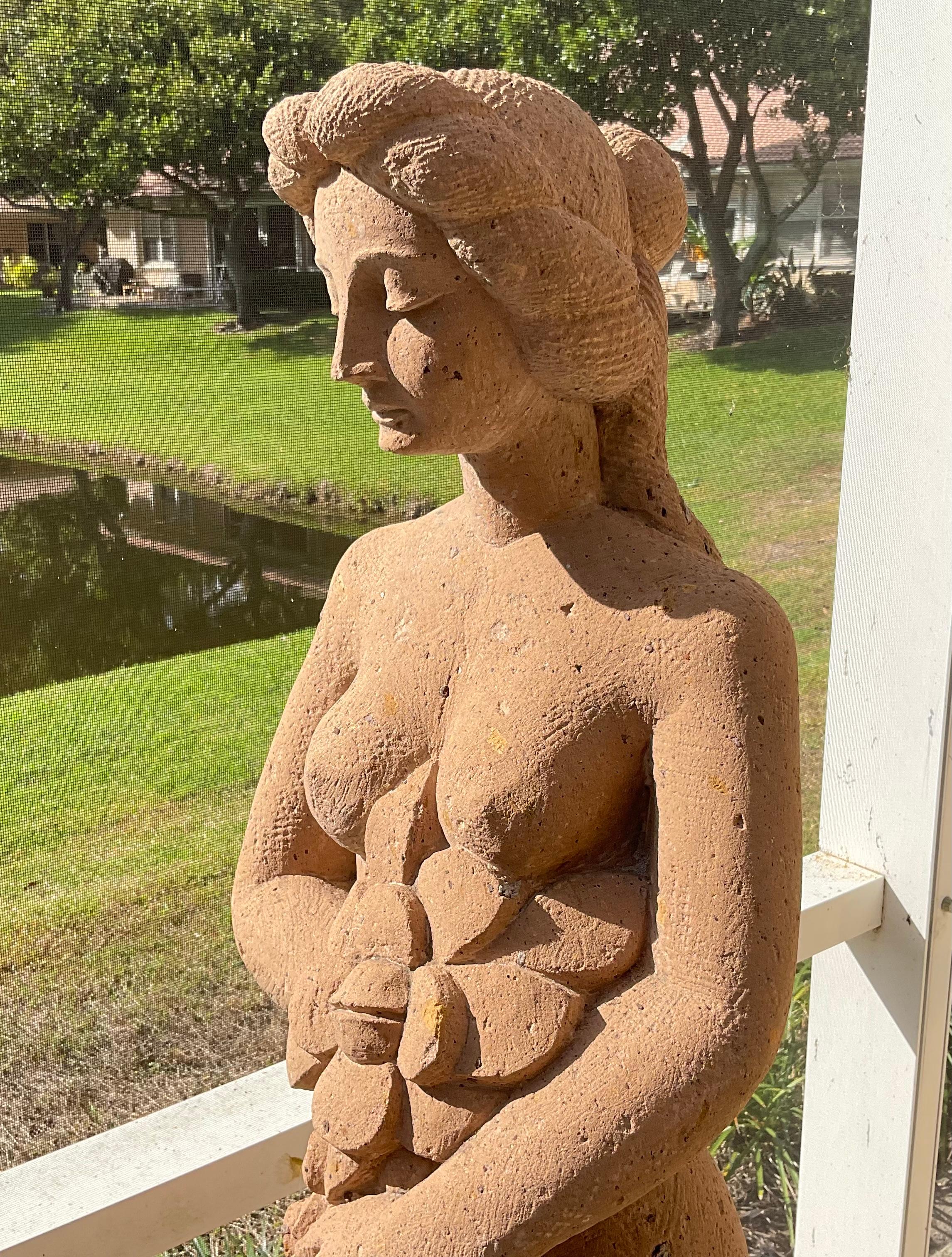 Hand-Carved Sandstone Female Sculpture For Sale 13