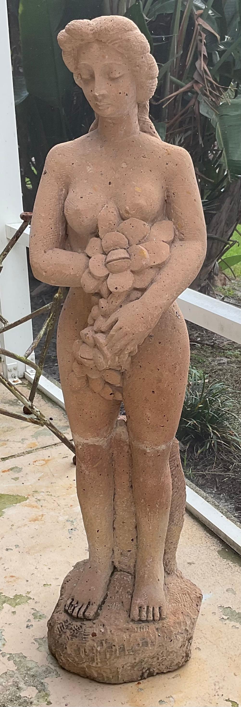 European Hand-Carved Sandstone Female Sculpture For Sale