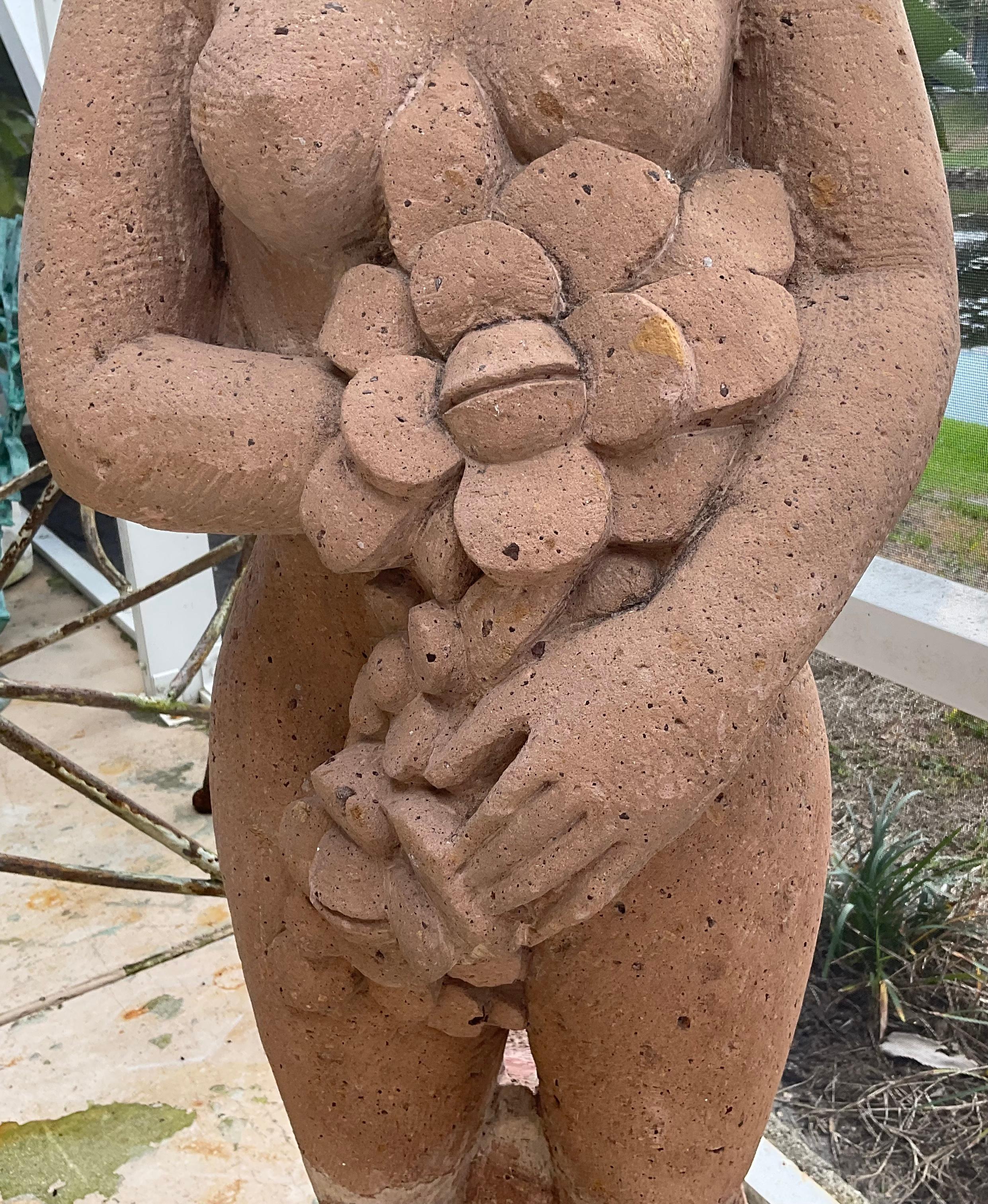 20th Century Hand-Carved Sandstone Female Sculpture For Sale
