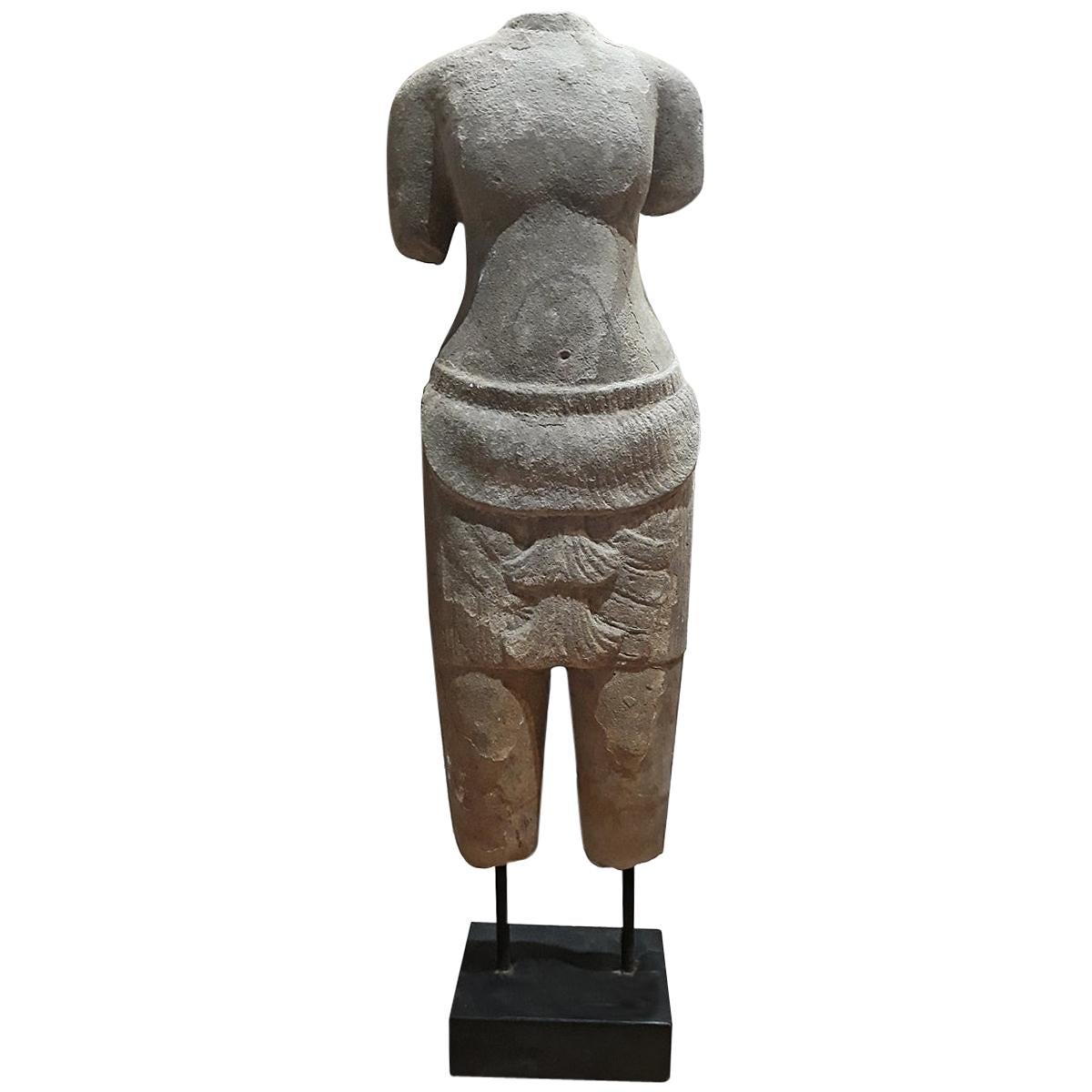 Hand Carved Sandstone Tabletop Sculpture of a Woman, from Thailand
