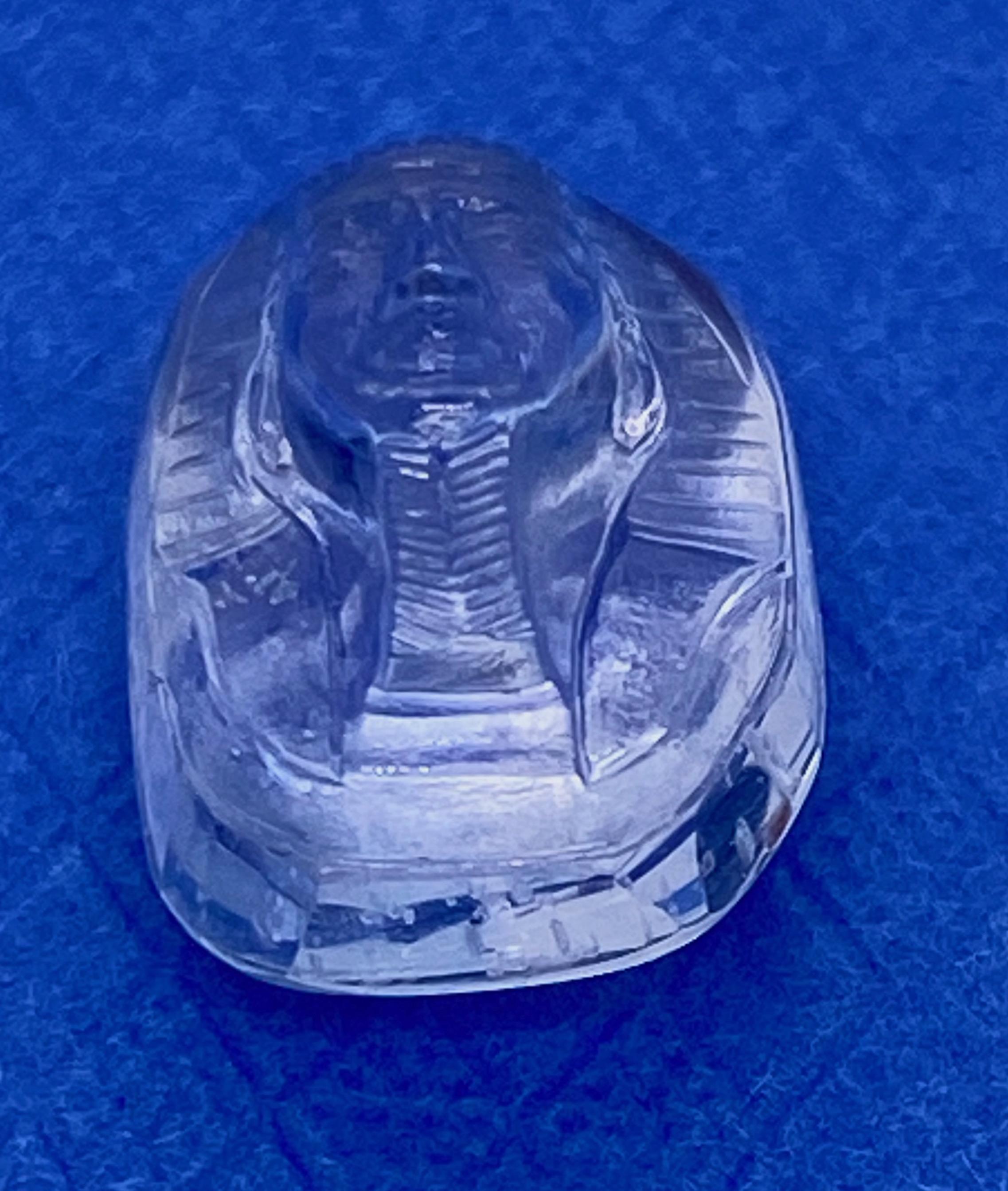 Antique Cushion Cut Hand Carved Sapphire Cameo of a Pharaoh's Sarcophagus GIA For Sale