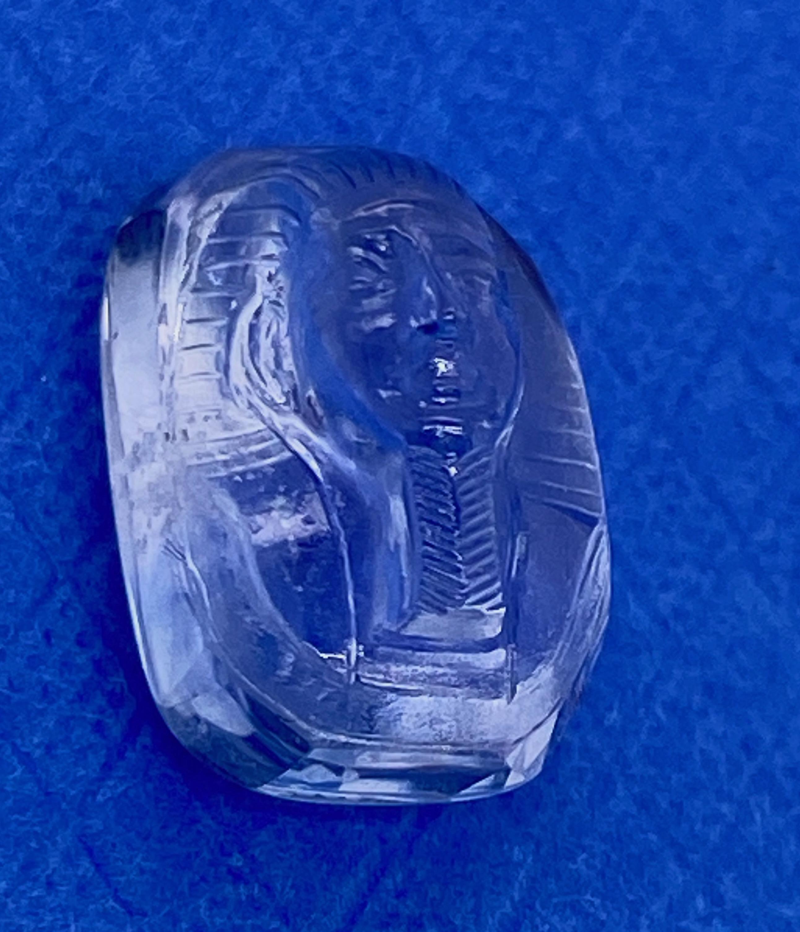 Hand Carved Sapphire Cameo of a Pharaoh's Sarcophagus GIA In New Condition For Sale In New York, NY