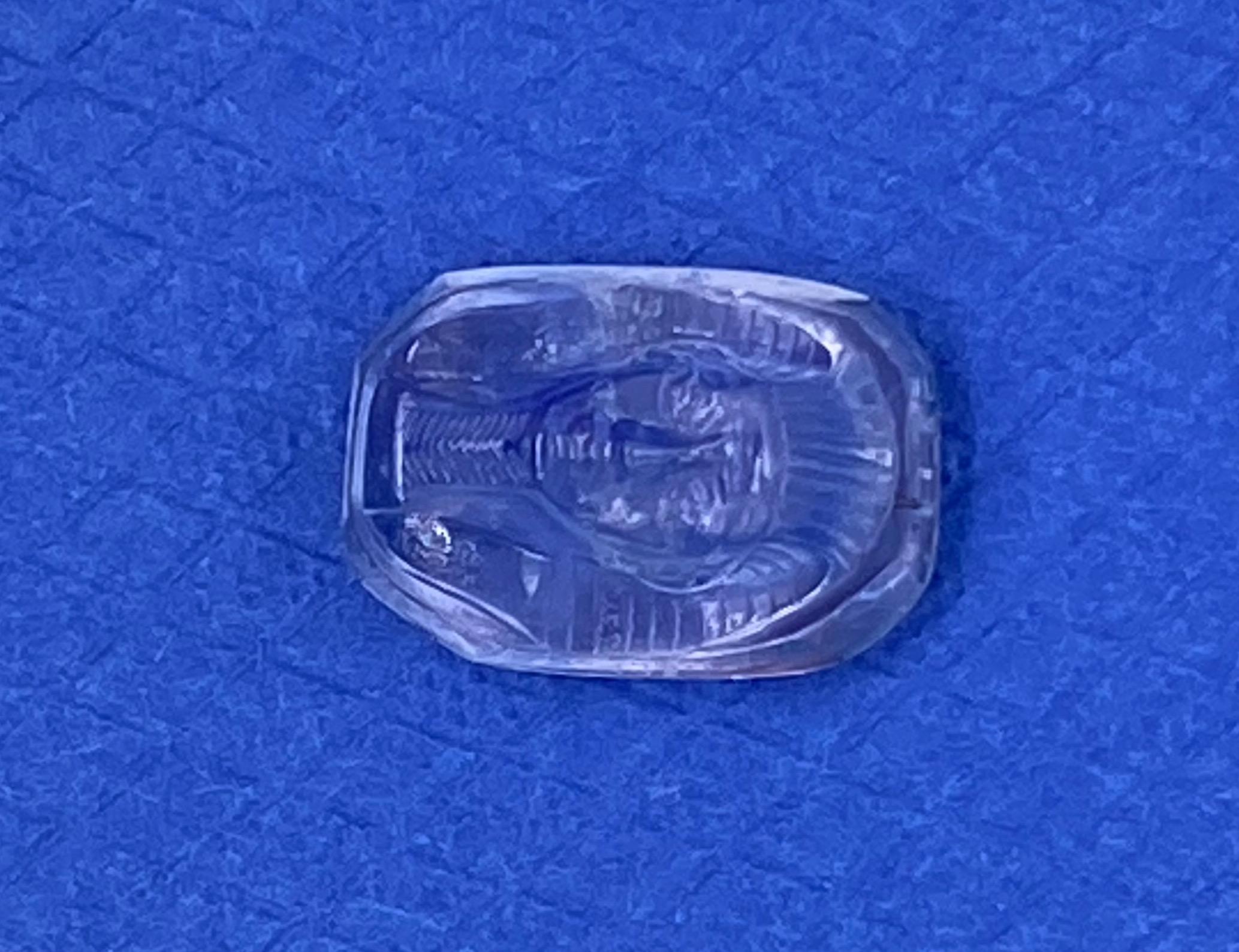Hand Carved Sapphire Cameo of a Pharaoh's Sarcophagus GIA For Sale 2