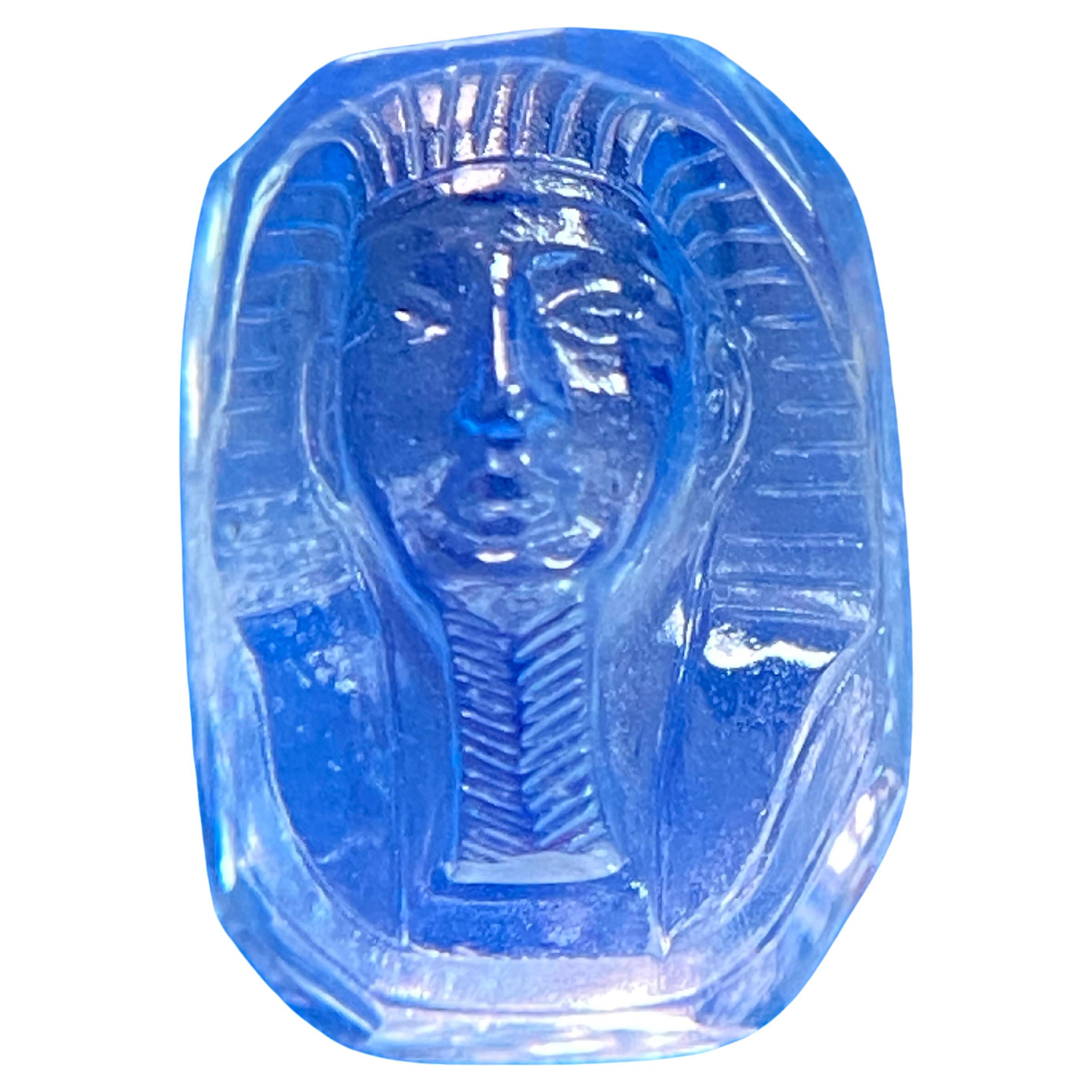 Hand Carved Sapphire Cameo of a Pharaoh's Sarcophagus GIA For Sale