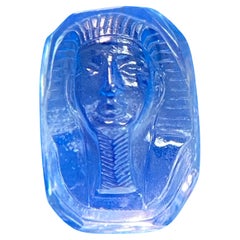 Hand Carved Sapphire Cameo of a Pharaoh's Sarcophagus GIA