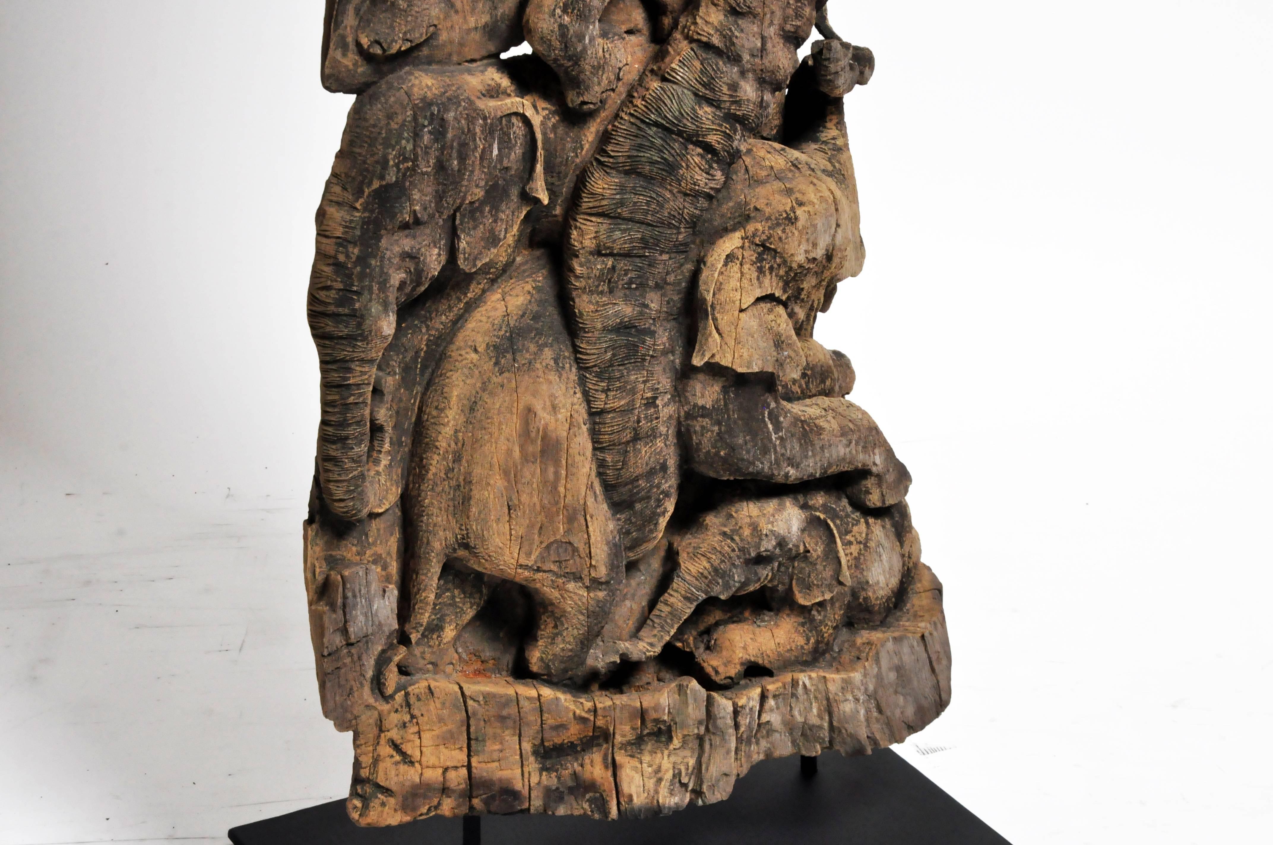 Hand-Carved Scenic Elephant Sculpture 7
