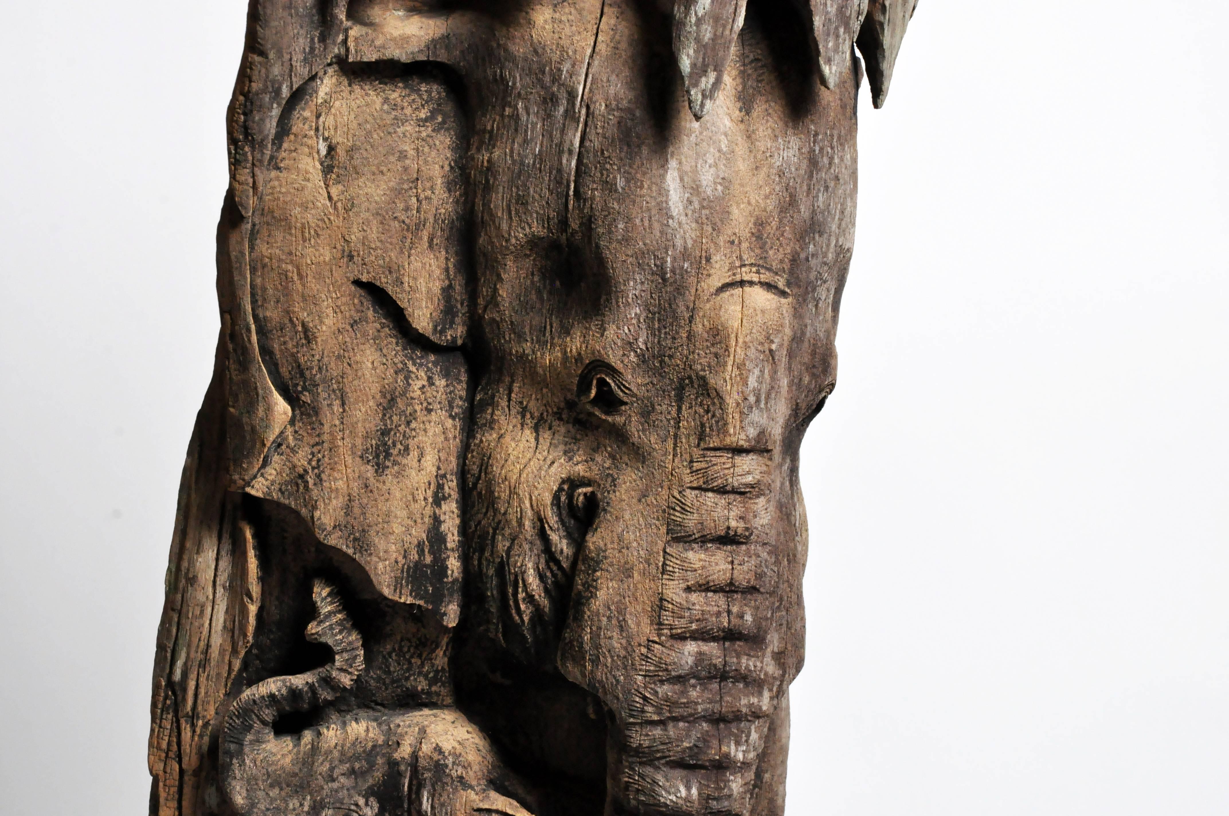 20th Century Hand-Carved Scenic Elephant Sculpture