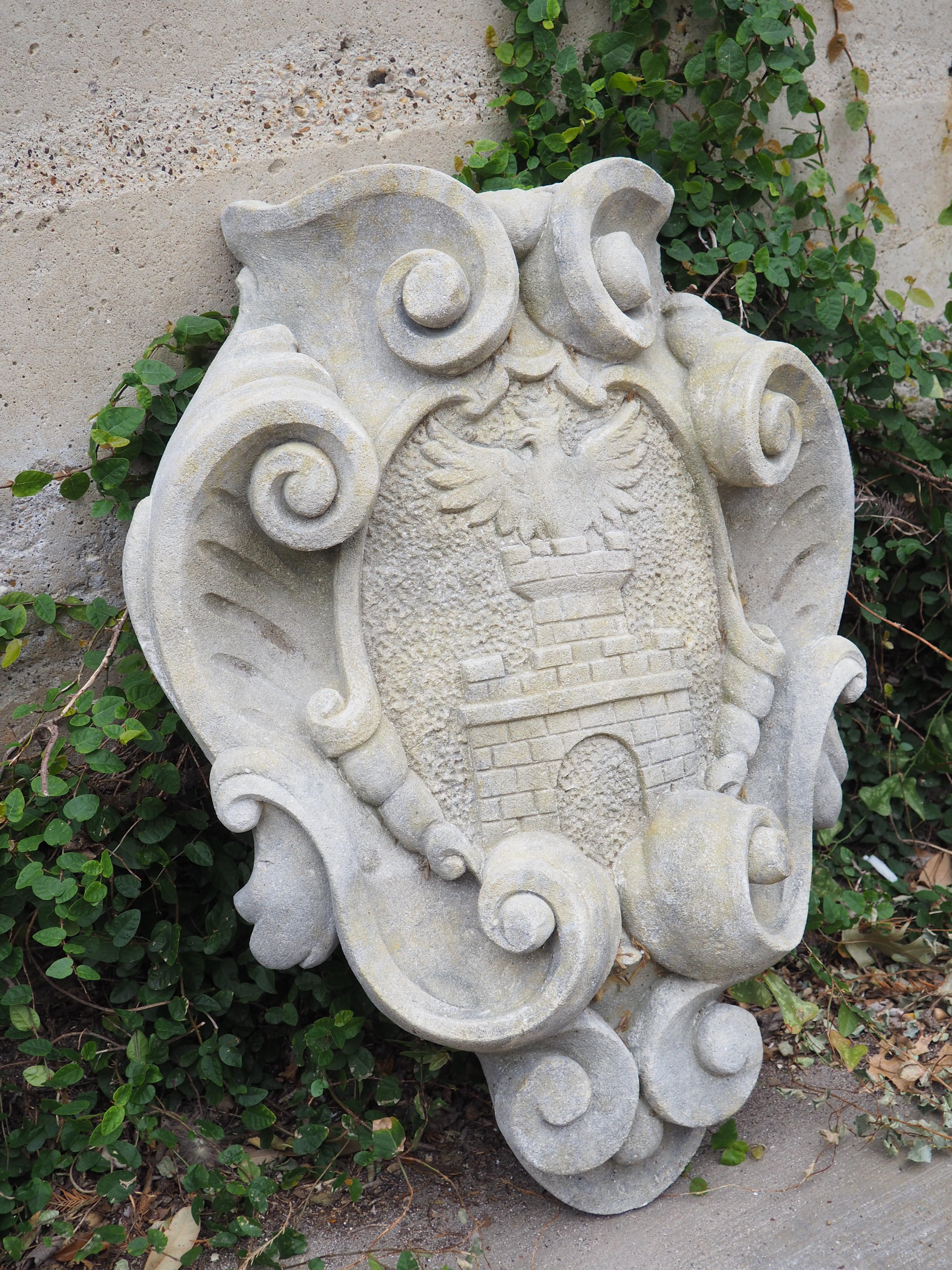 Hand Carved Scrolled Italian Limestone Cartouche Plaque 2