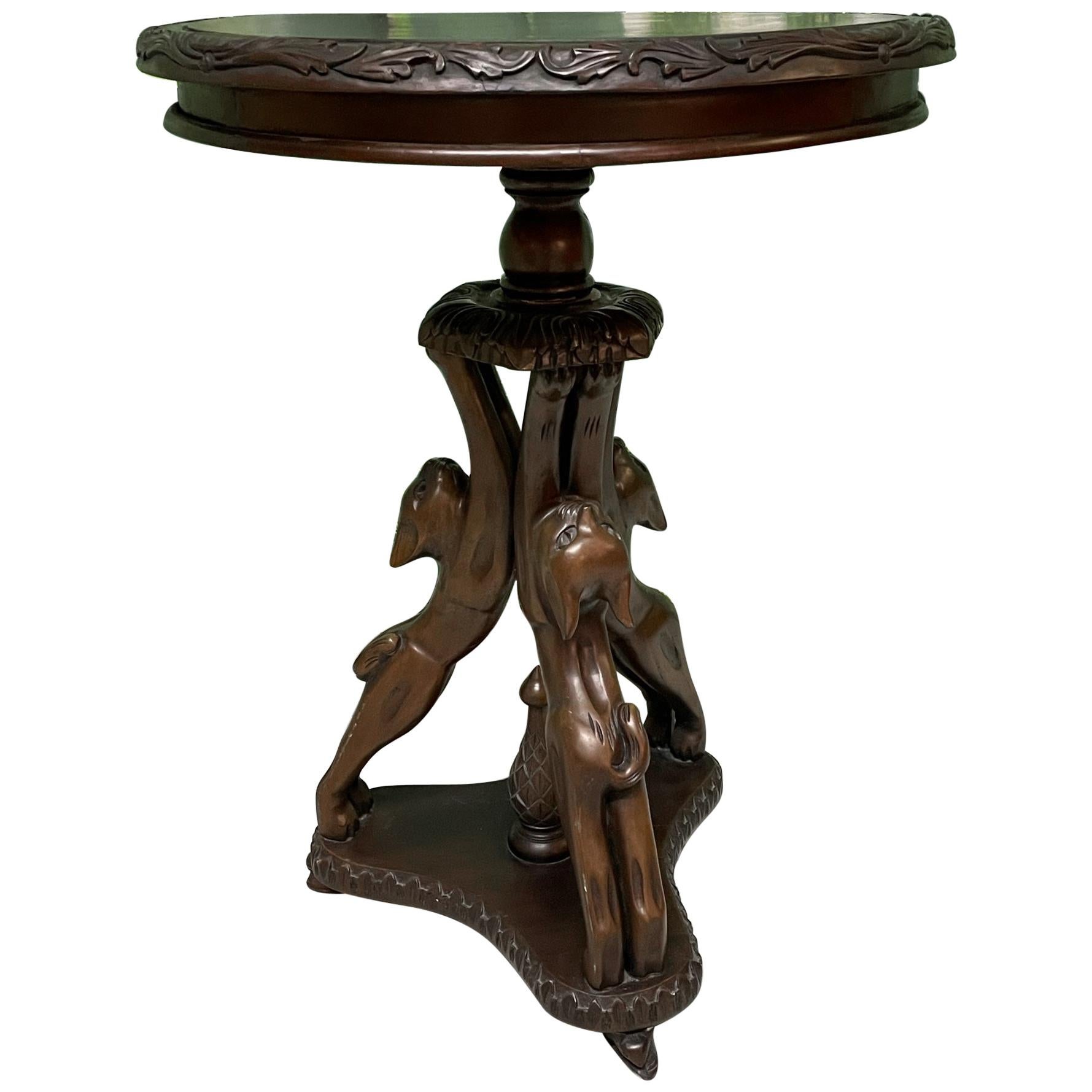 Hand Carved Sculptural Cat End Table For Sale
