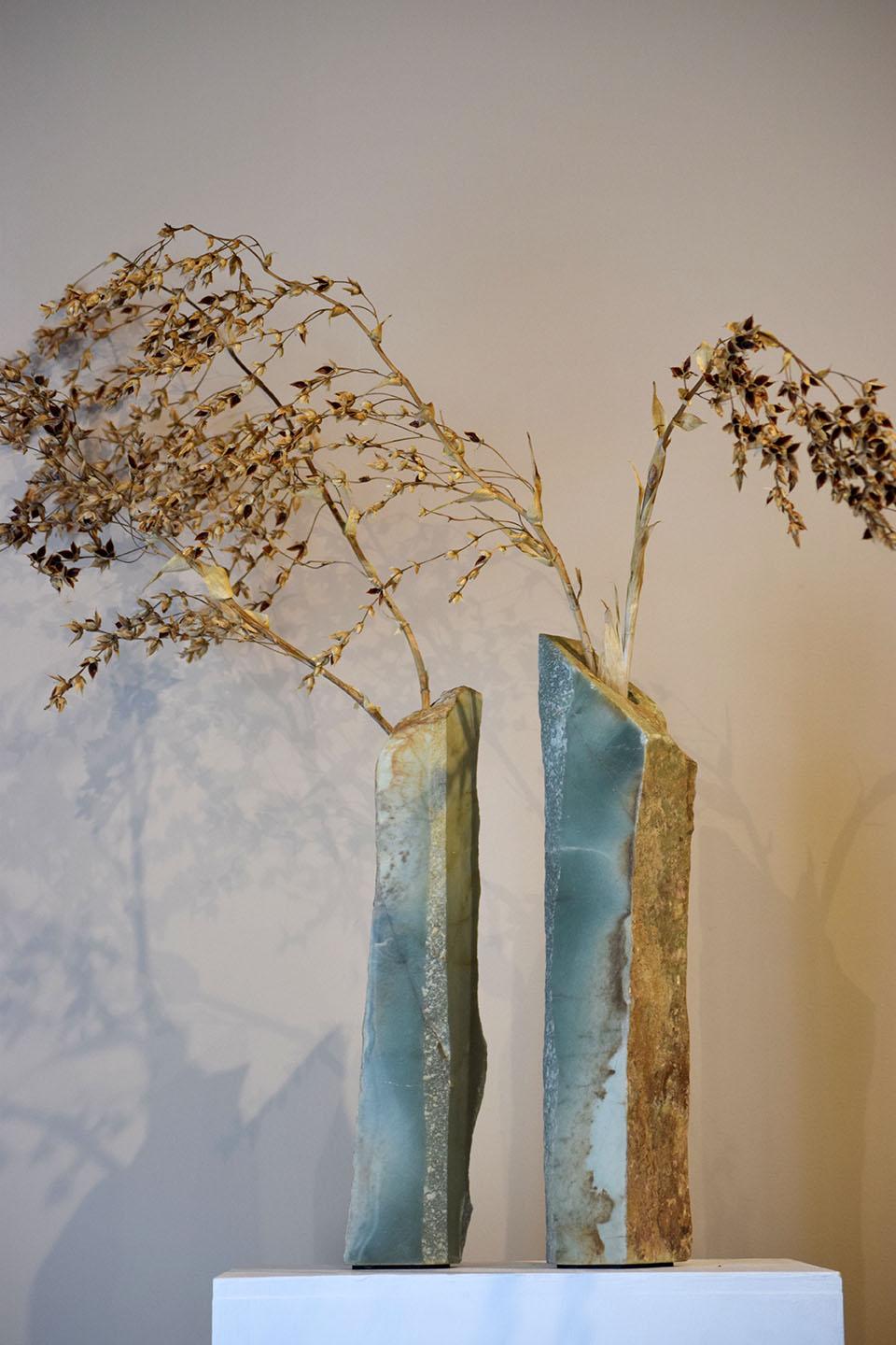 Organic Modern Hand Carved Sculptural Flower Vase Made in Aventurina Stone