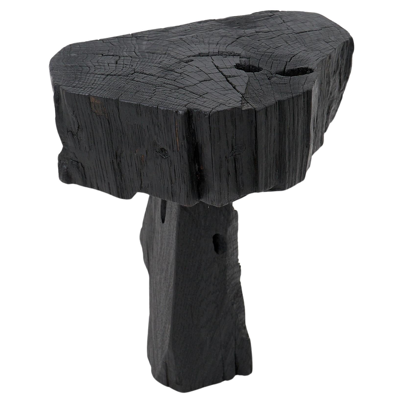 Hand-Carved Sculptural Hardwood Side Table, Pedestal, by Logniture