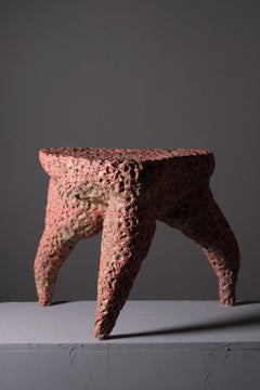 Hand Carved Sculptural Stoneware Low Side Table by LGS Studio