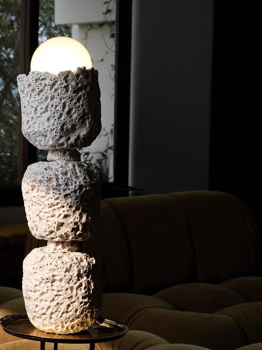 Hand Carved Sculptural Stoneware Table Lamp by LGS Studio In New Condition In Los Angeles, CA