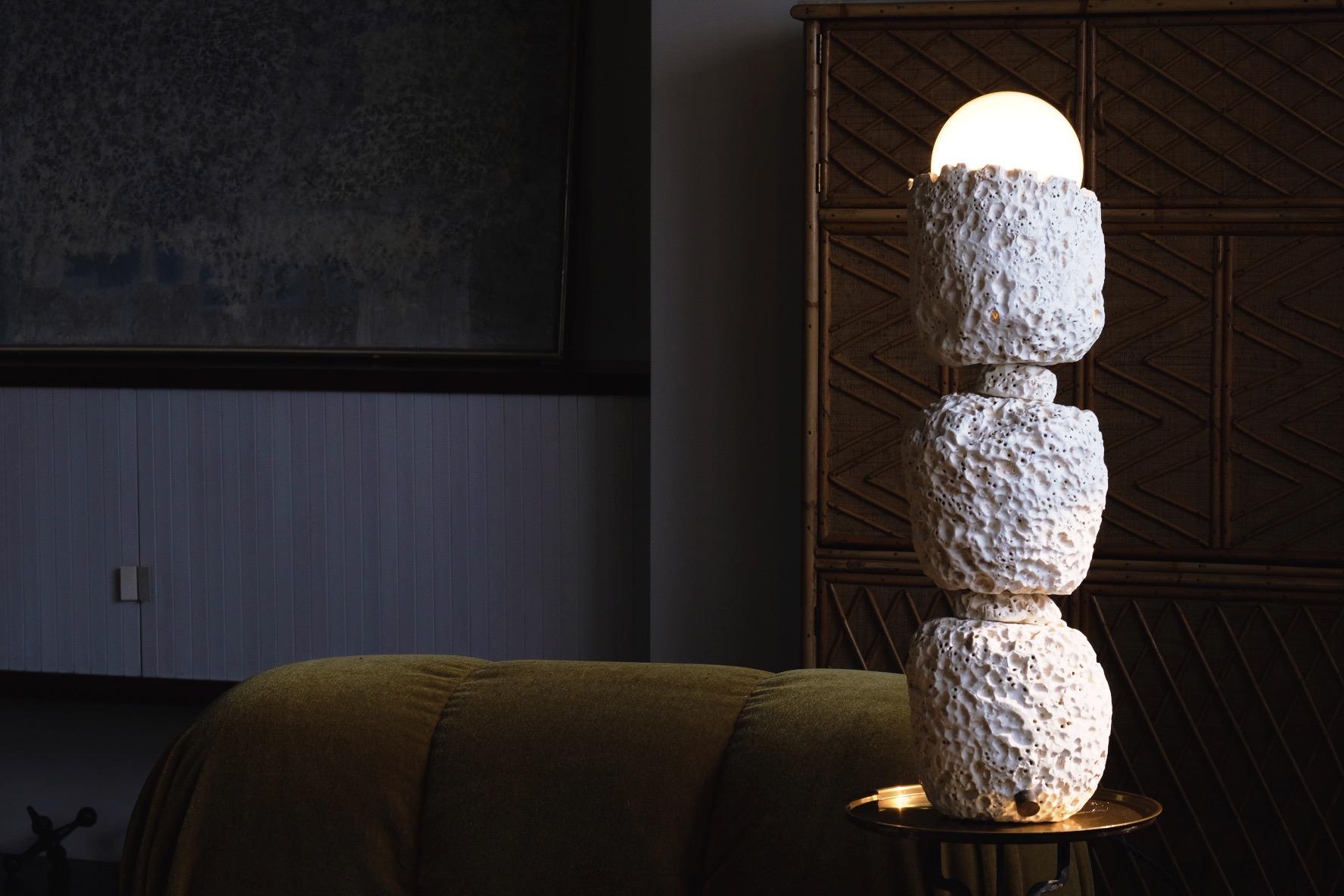 Contemporary Hand Carved Sculptural Stoneware Table Lamp by LGS Studio