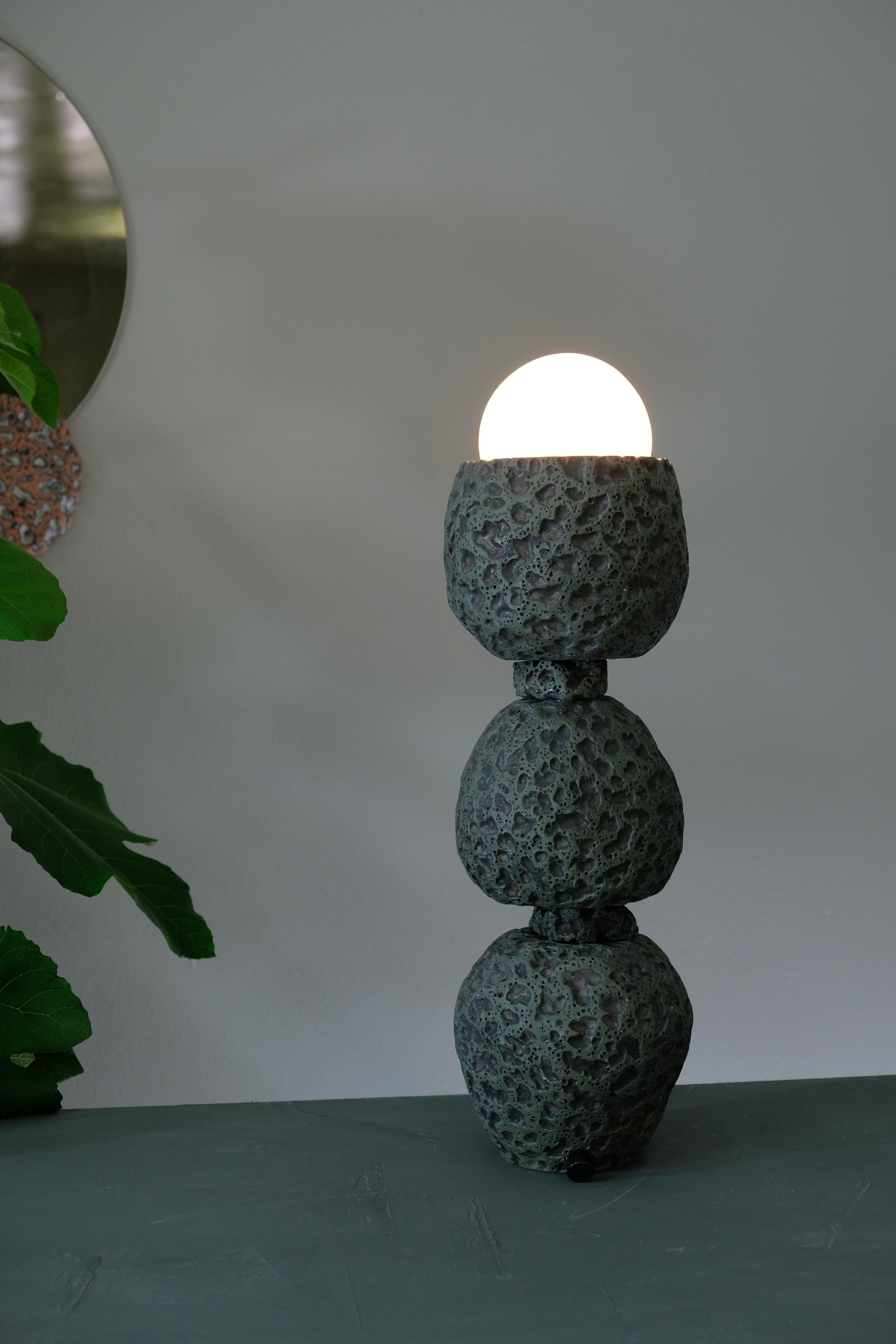 Ceramic Hand Carved Sculptural Stoneware Table Lamp by LGS Studio