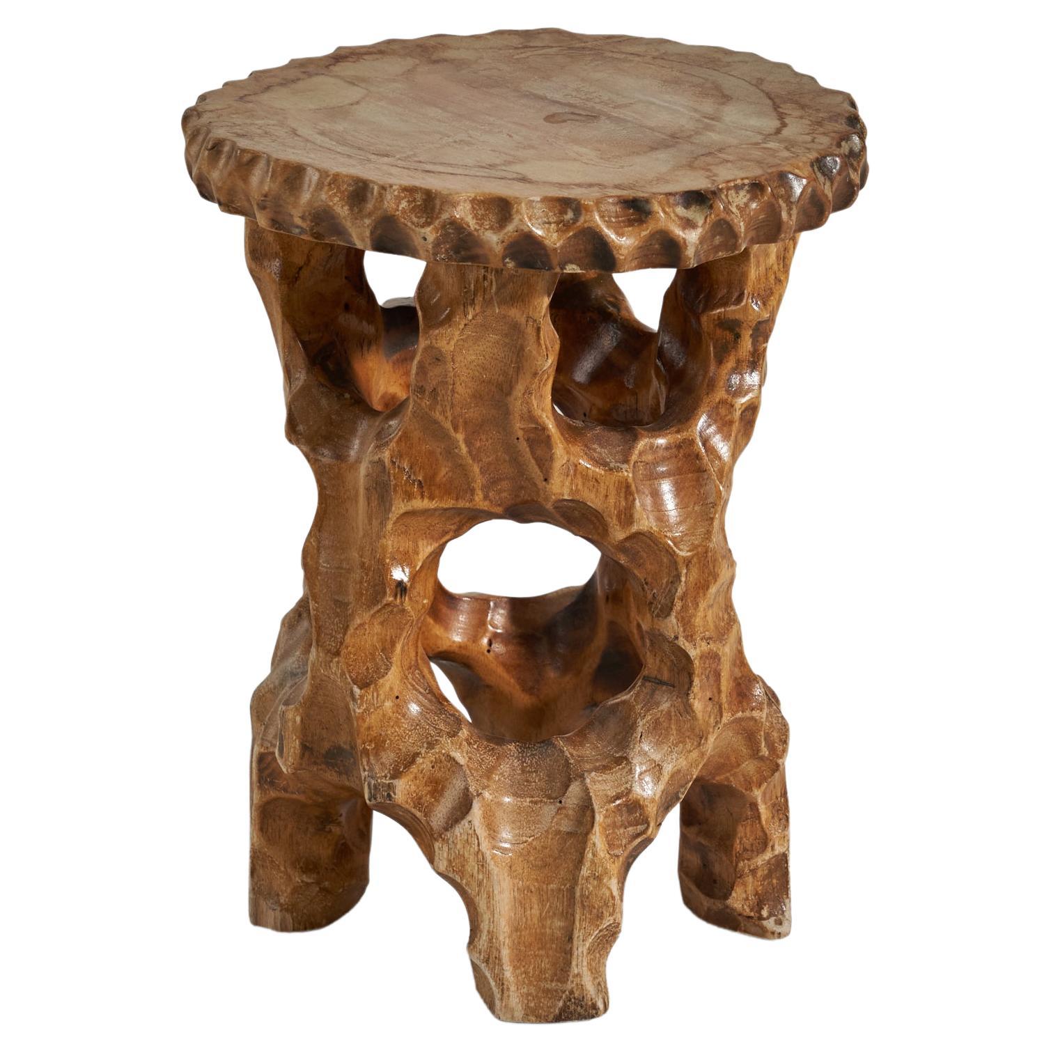 Swedish Designer, Hand Carved Stool, Stained, Lacquered Wood, Sweden, C. 1950s 