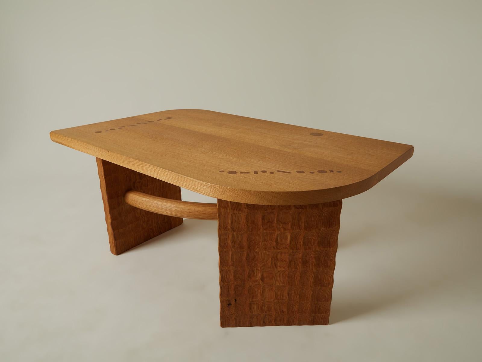 Modern Hand-Carved Sculptural White Oak Sabbagh Billot Coffee Table, Plant-Based Finish For Sale