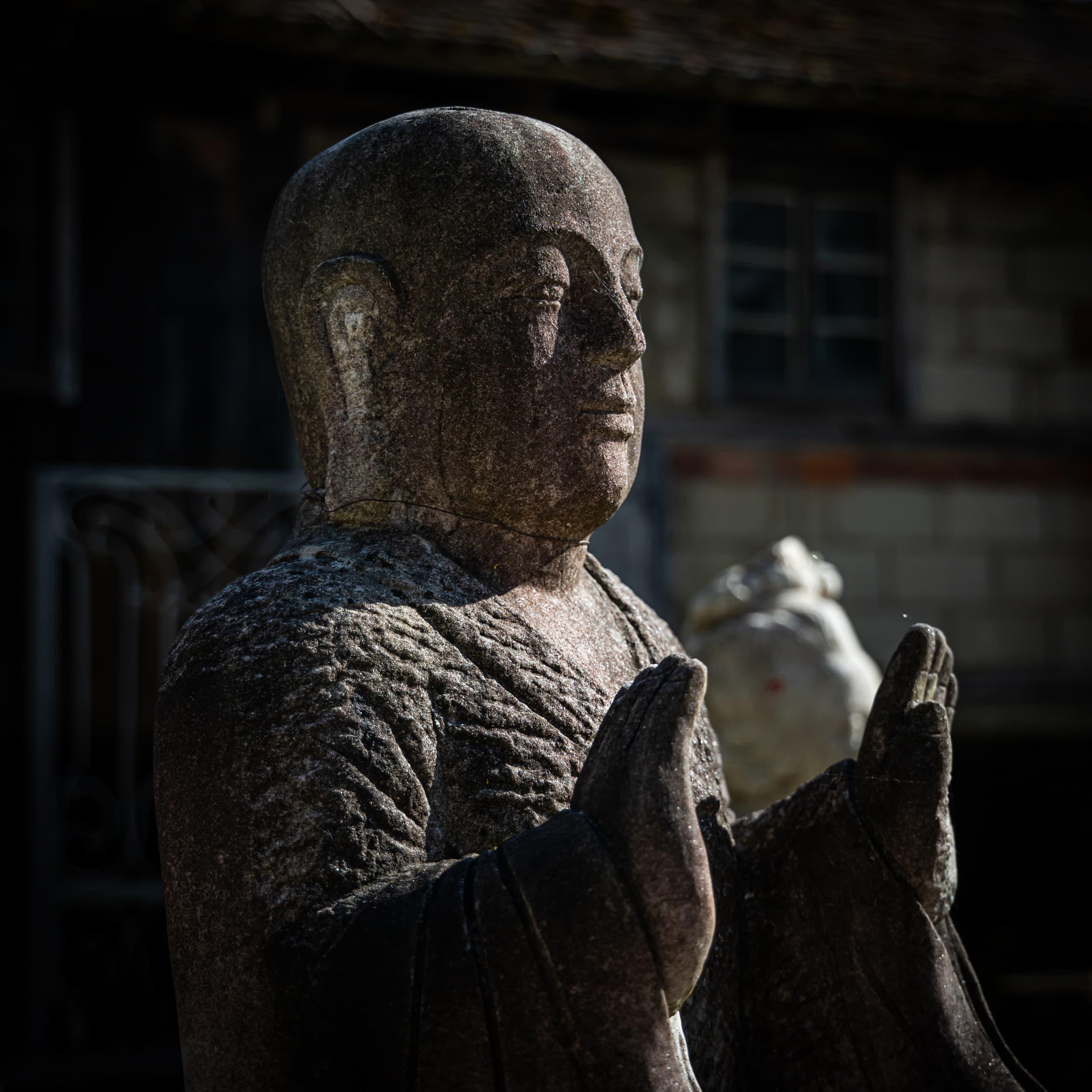 Contemporary Hand-Carved Sculpture of a Buddhist Monk, 21st Century For Sale