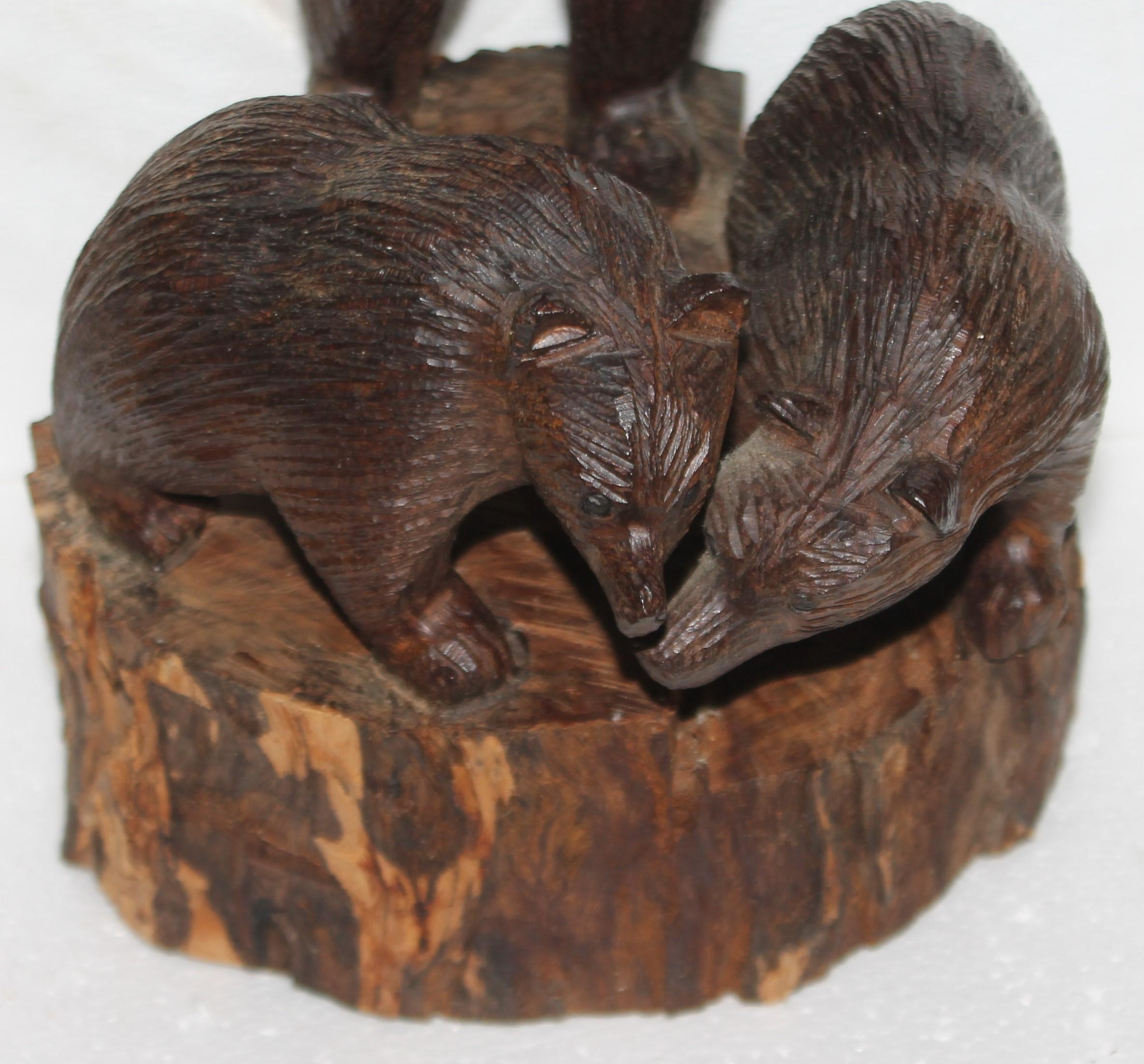 American Hand Carved Sculpture of Bears For Sale