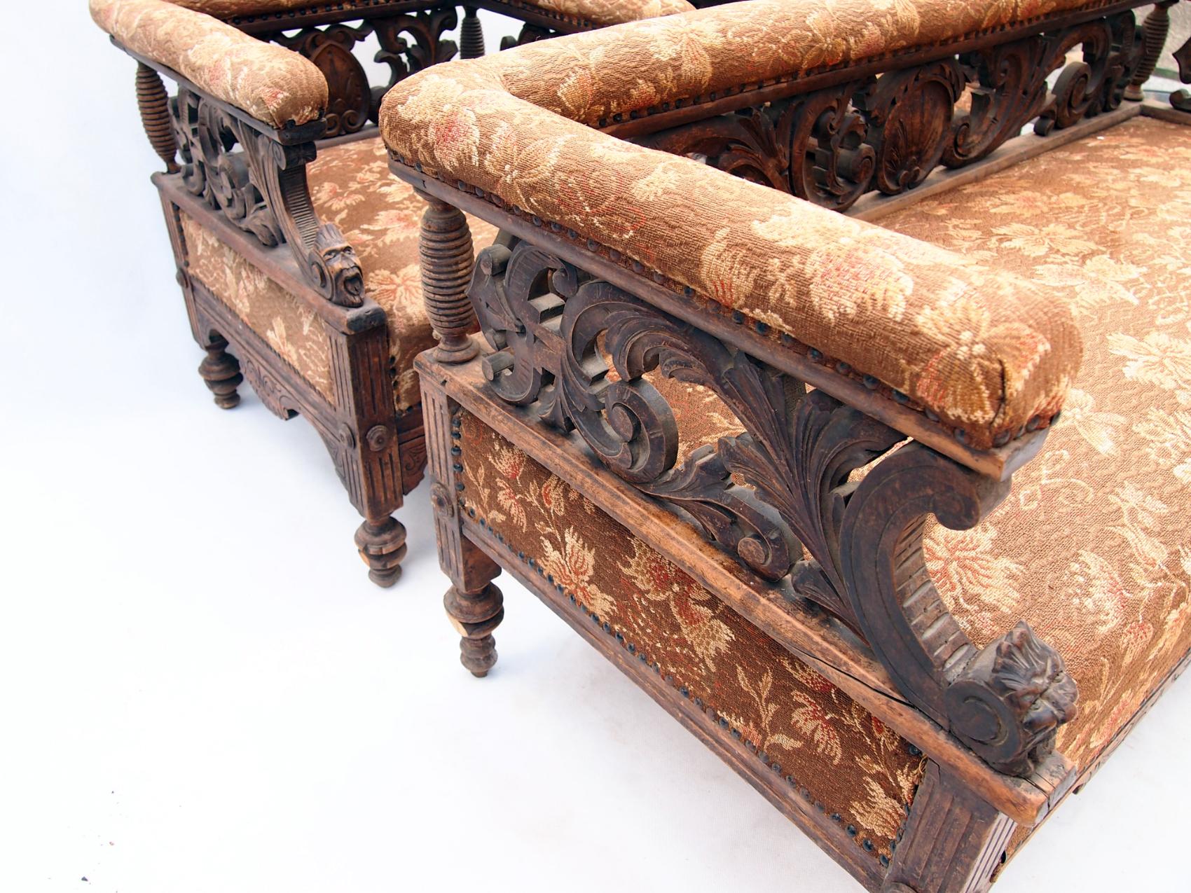 Hand Carved Seating Set, 1800s 3