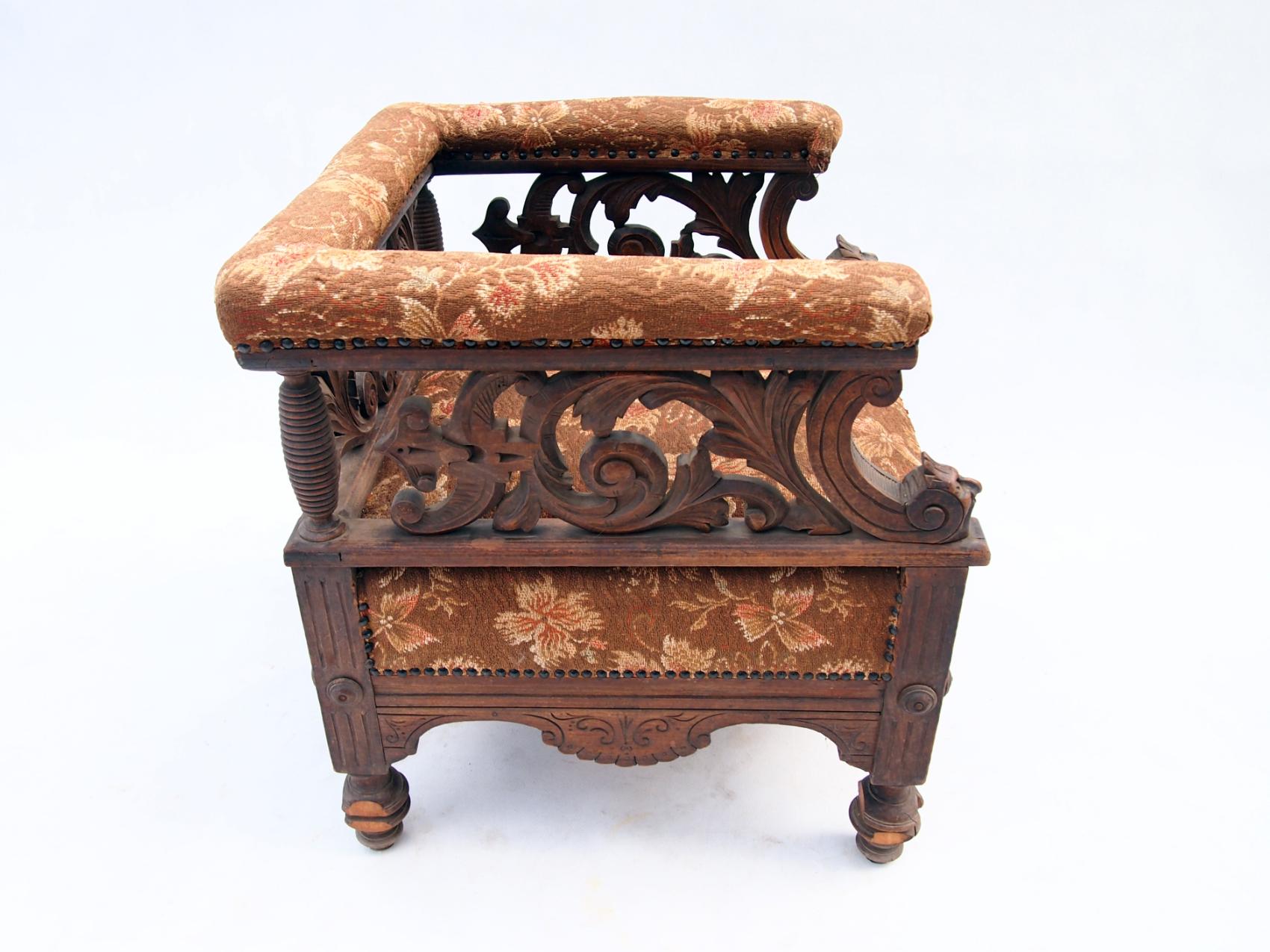 Wood Hand Carved Seating Set, 1800s