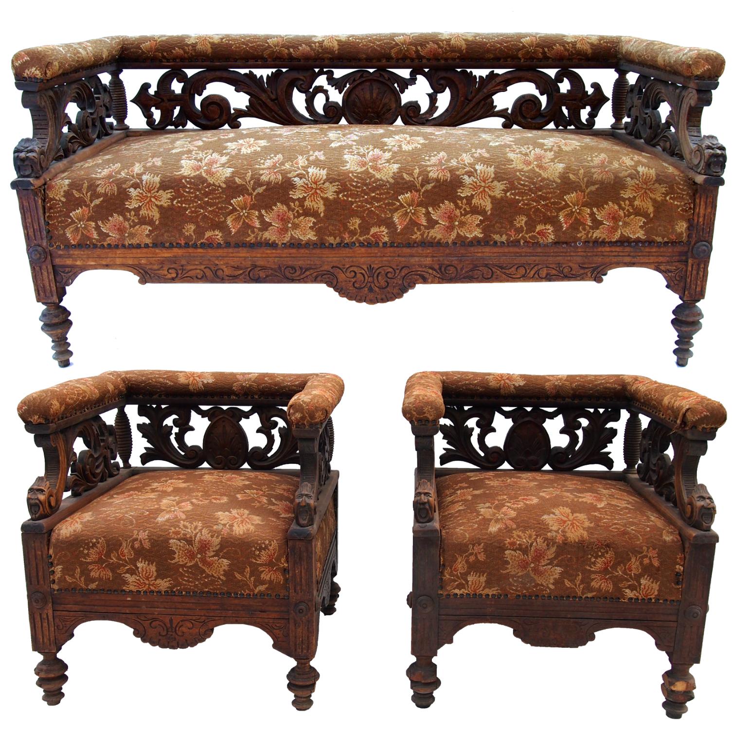 Hand Carved Seating Set, 1800s