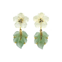 Pendientes Gota Flor de Serpentina Tallada a Mano y Hoja de Aventurina