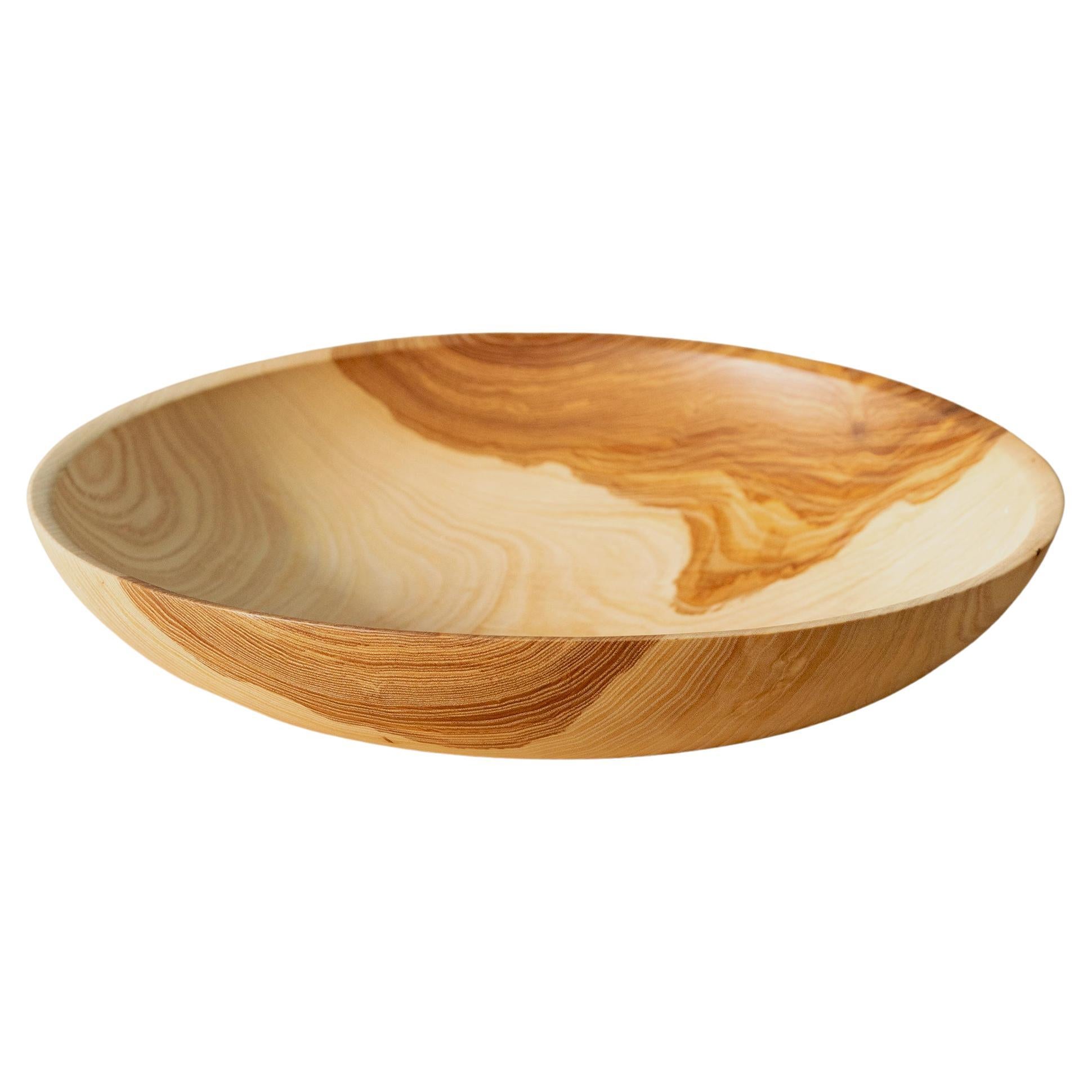 Hand Carved Shallow Ash Wooden Fruit Bowl For Sale