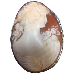 Hand Carved Shell Cameo Gold Art Deco Style Brooch Pin Pendant Fine Jewelry