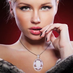 Hand-Carved Shell Cameo Owl Pendant with Diamonds Made in 18 Karat Gold