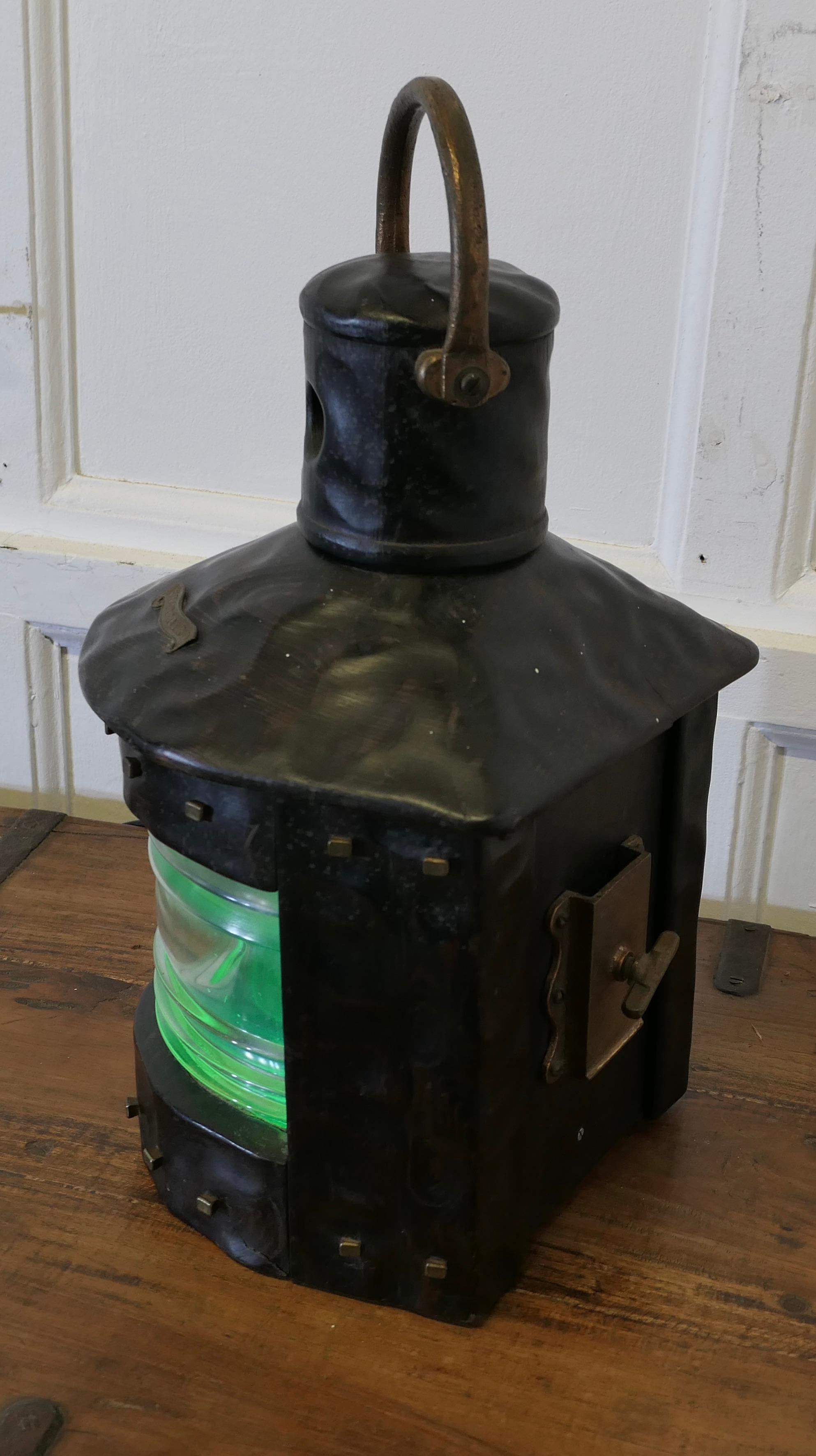 Pine Hand Carved Ships Starboard Navigation Light. For Sale