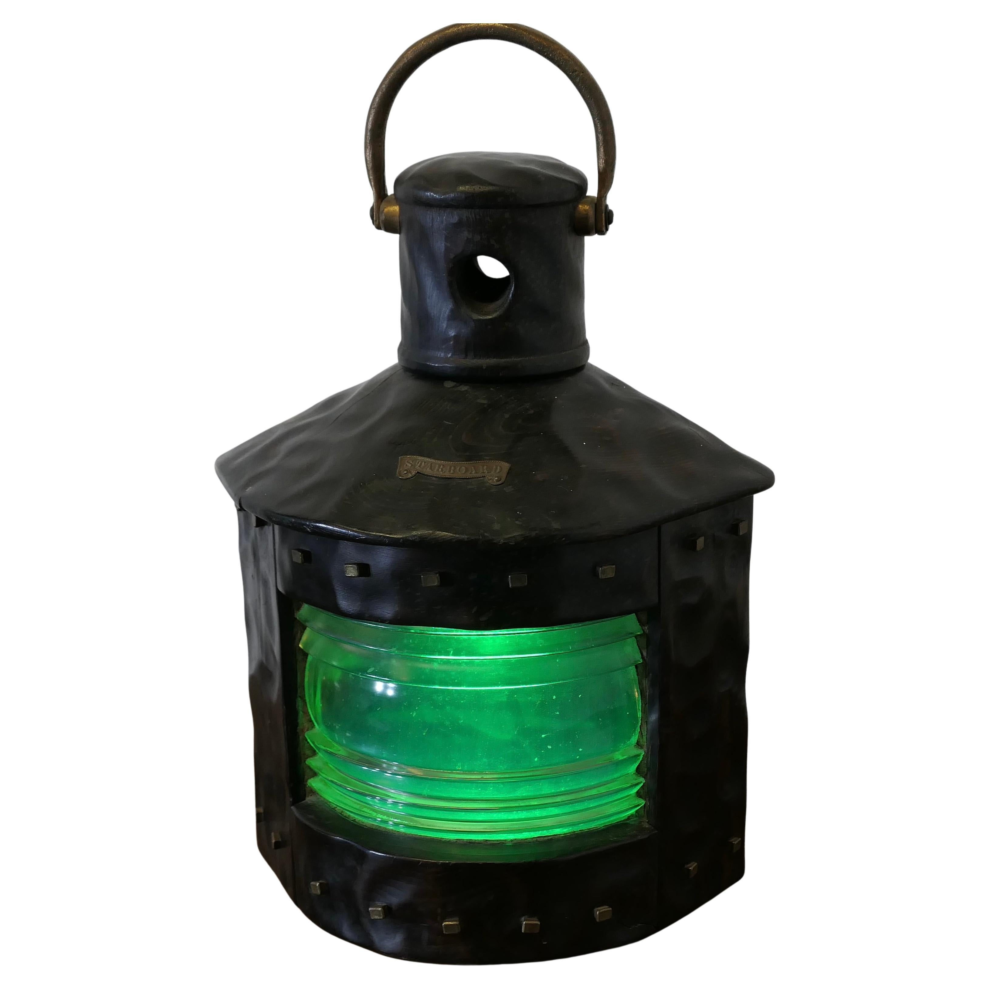 Hand Carved Ships Starboard Navigation Light. For Sale