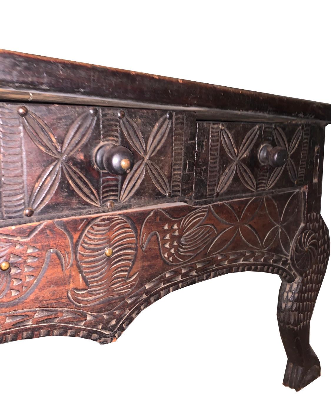 Guatemalan Antique Hand Carved Nahuala Table from Guatemala For Sale