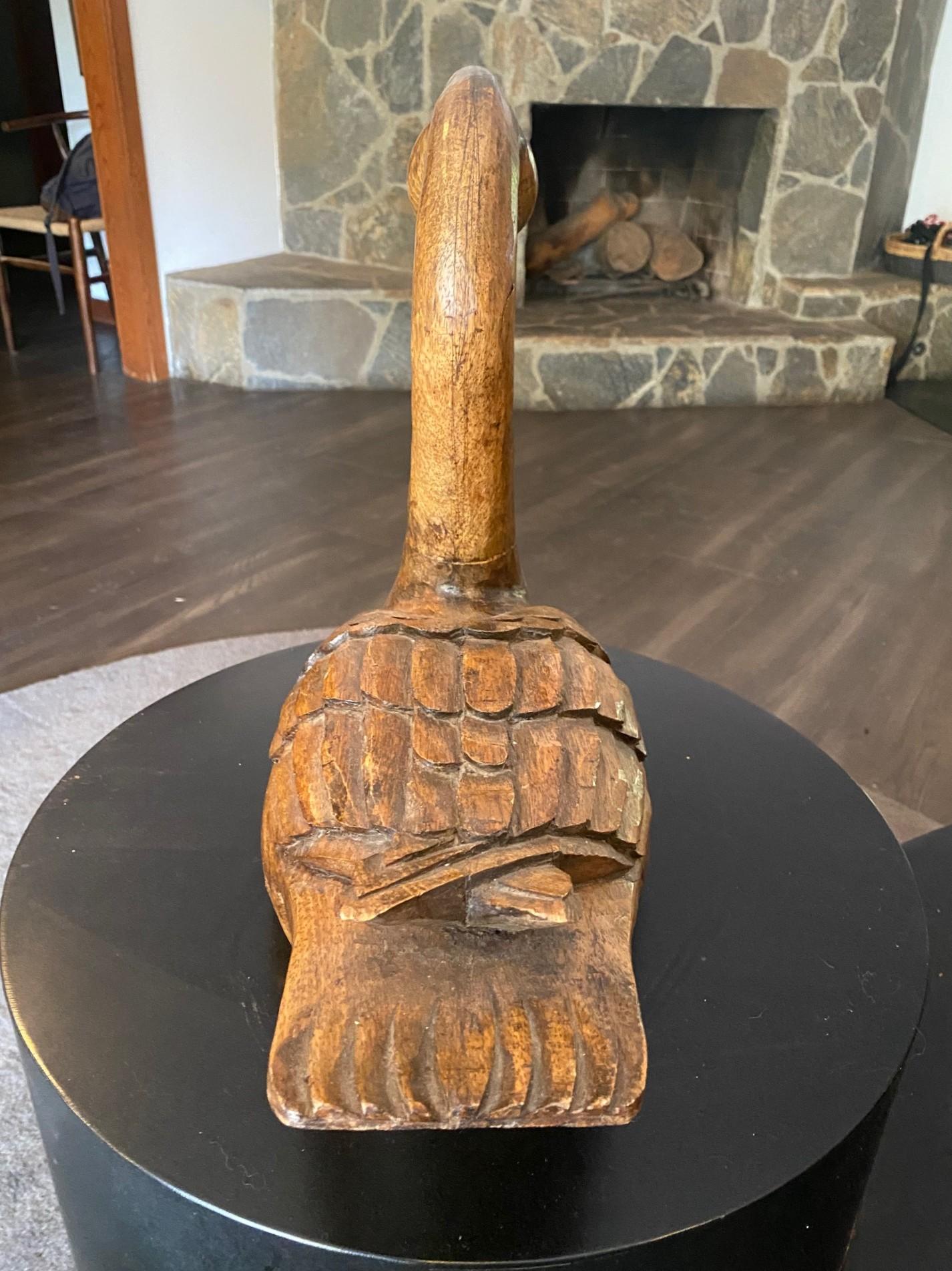 Hand Carved Signed Large Vintage Antique Wood Swan Decoy Sculpture, 1929 For Sale 5