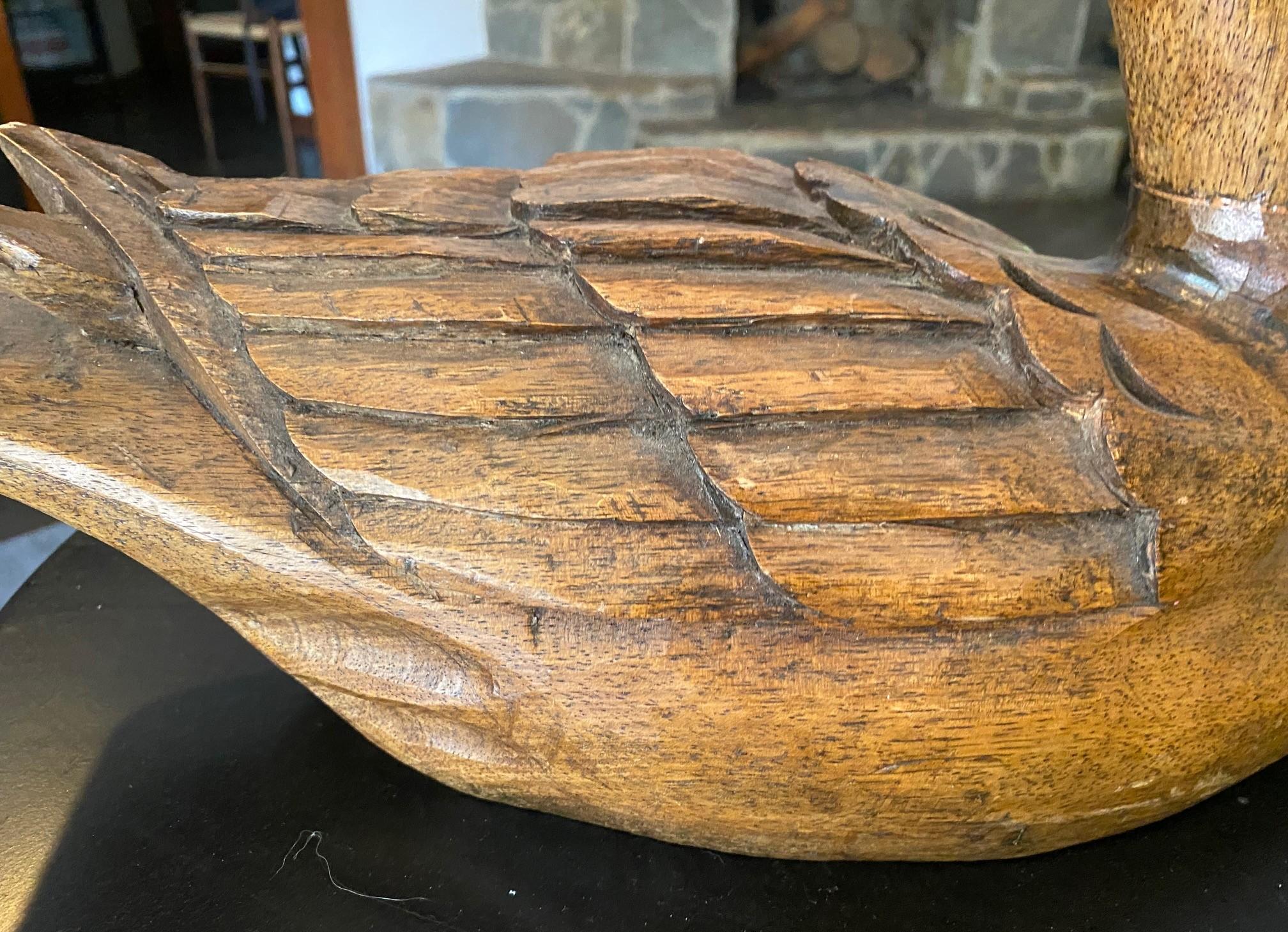 American Hand Carved Signed Large Vintage Antique Wood Swan Decoy Sculpture, 1929 For Sale