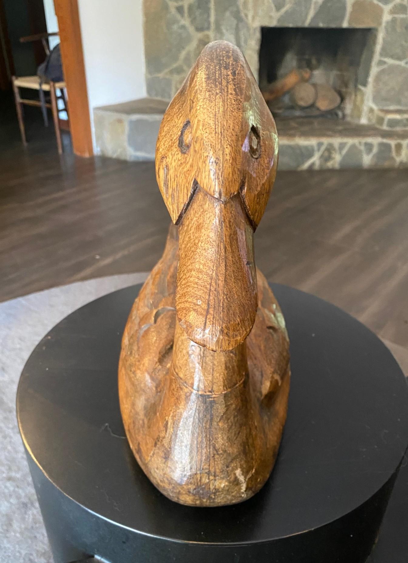 Early 20th Century Hand Carved Signed Large Vintage Antique Wood Swan Decoy Sculpture, 1929 For Sale
