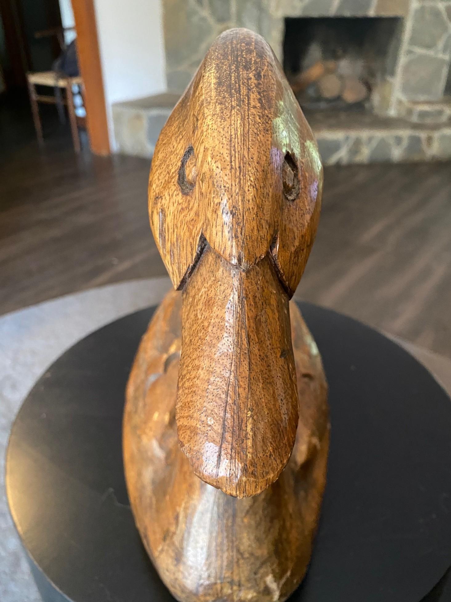 Hand Carved Signed Large Vintage Antique Wood Swan Decoy Sculpture, 1929 For Sale 1