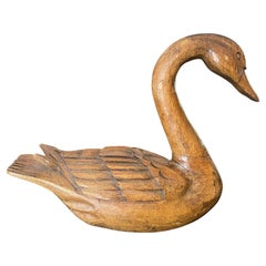 Hand Carved Signed Large Vintage Antique Wood Swan Decoy Sculpture, 1929