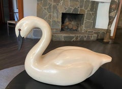 Hand Carved Signed Vintage Folk Art Wood Swan Decoy Sculpture